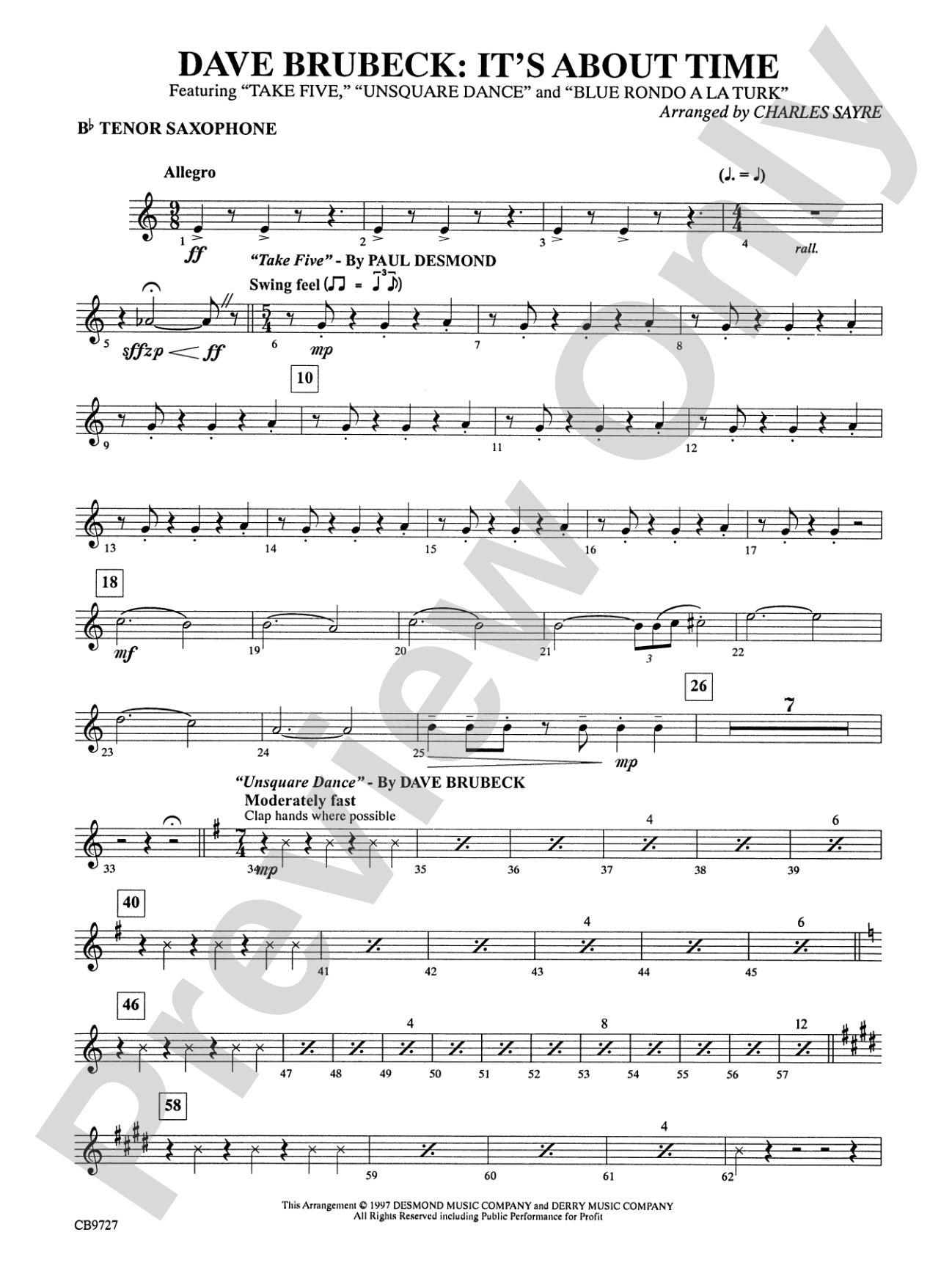 Dave Brubeck: It's About Time: B-flat Tenor Saxophone