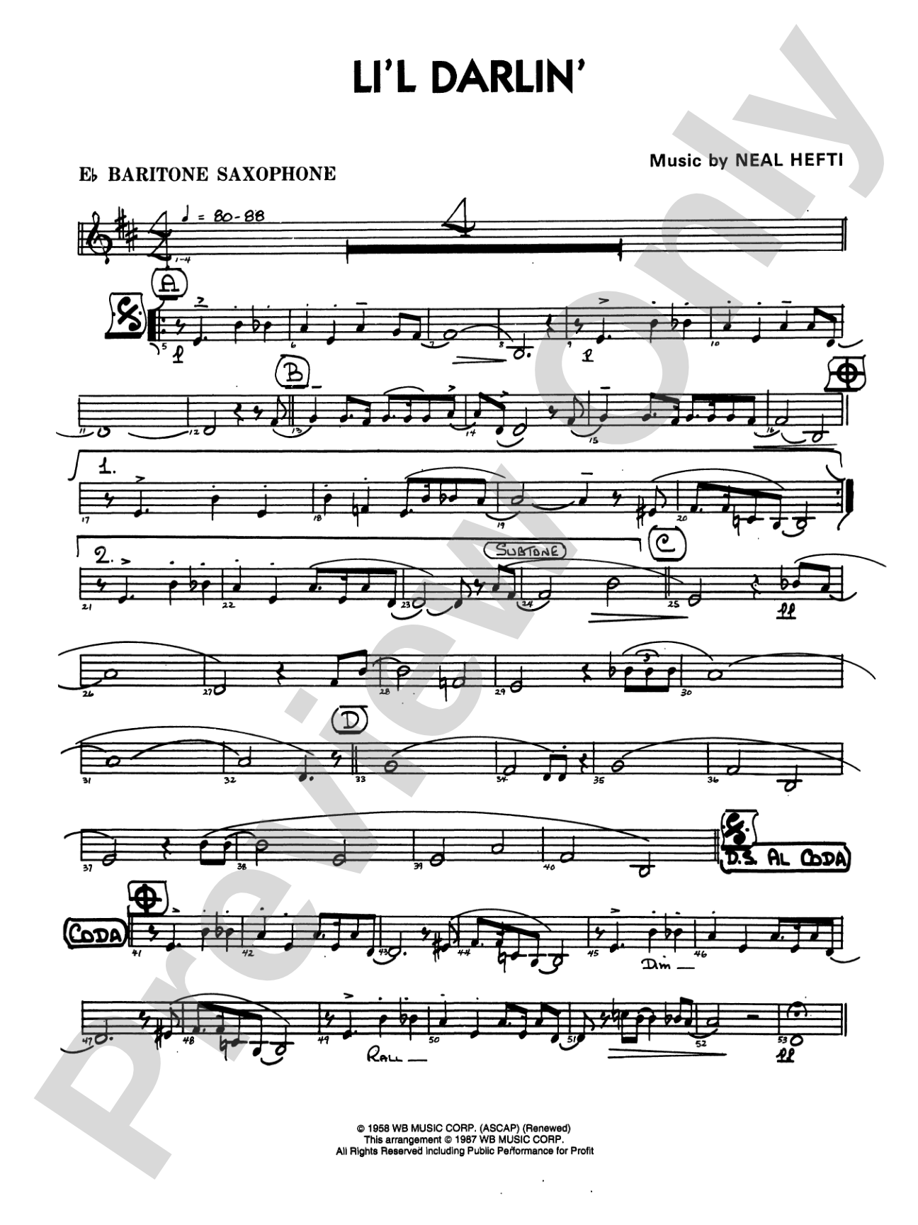 Li'l Darlin': E-flat Baritone Saxophone