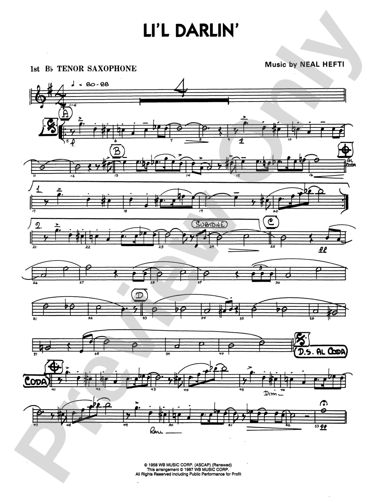 Li'l Darlin': B-flat Tenor Saxophone