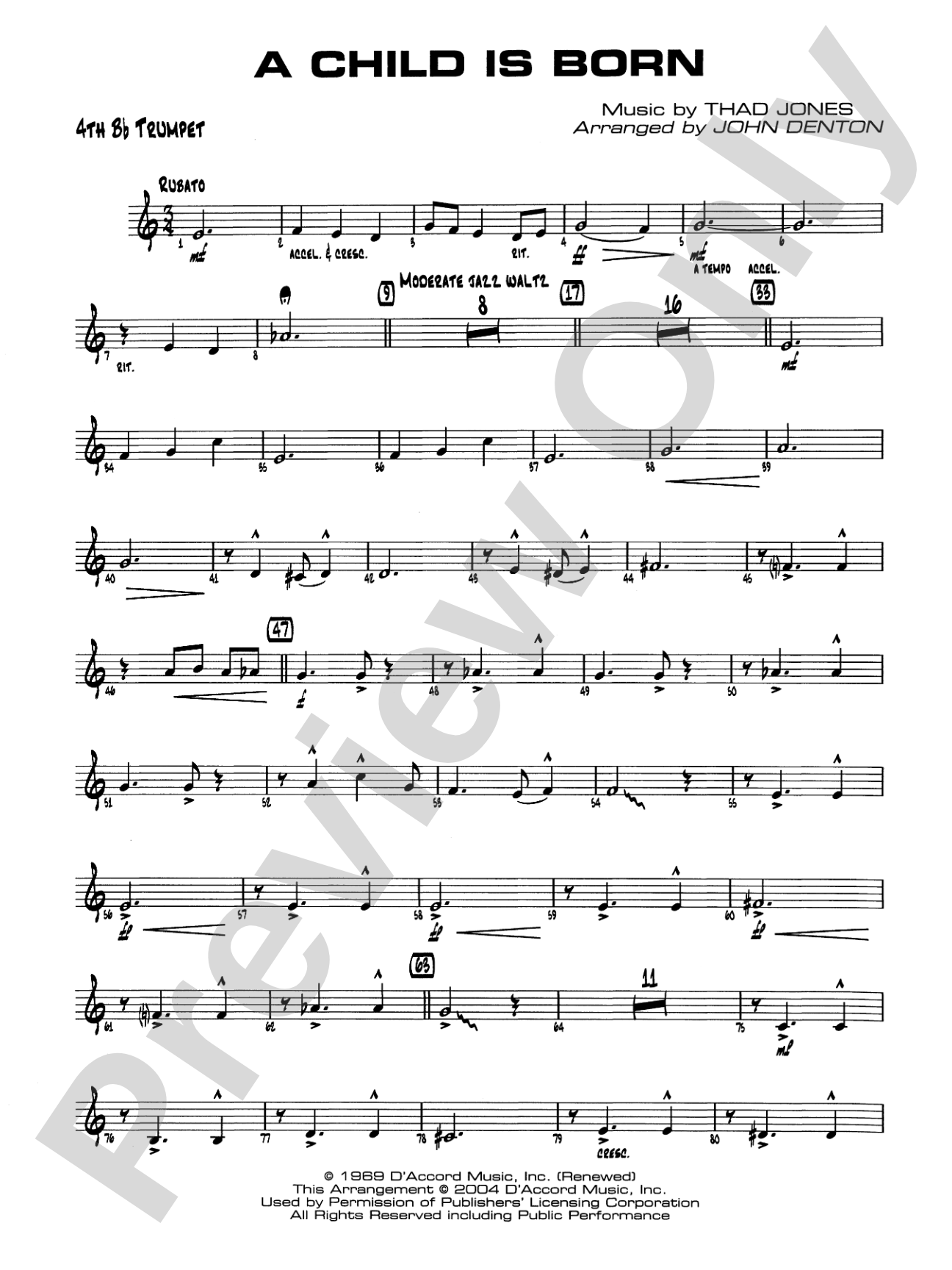 A Child Is Born: 4th B-flat Trumpet