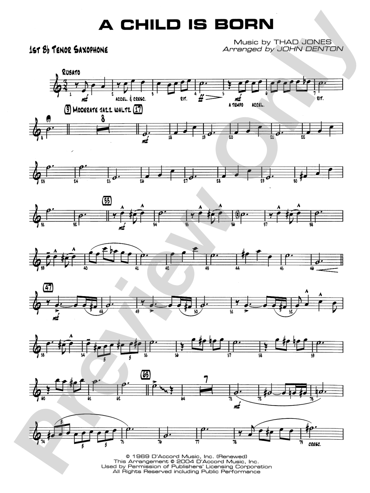 A Child Is Born: B-flat Tenor Saxophone