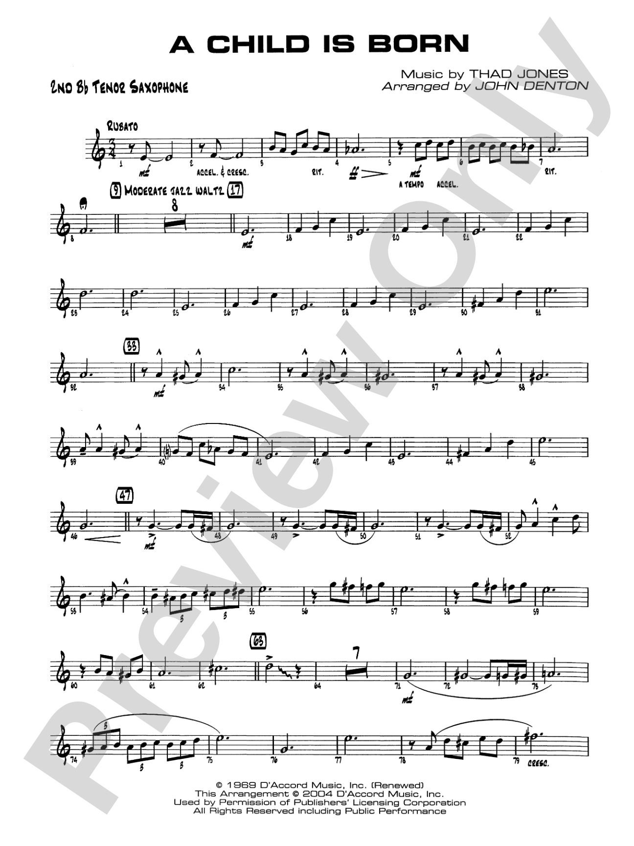 A Child Is Born: 2nd B-flat Tenor Saxophone
