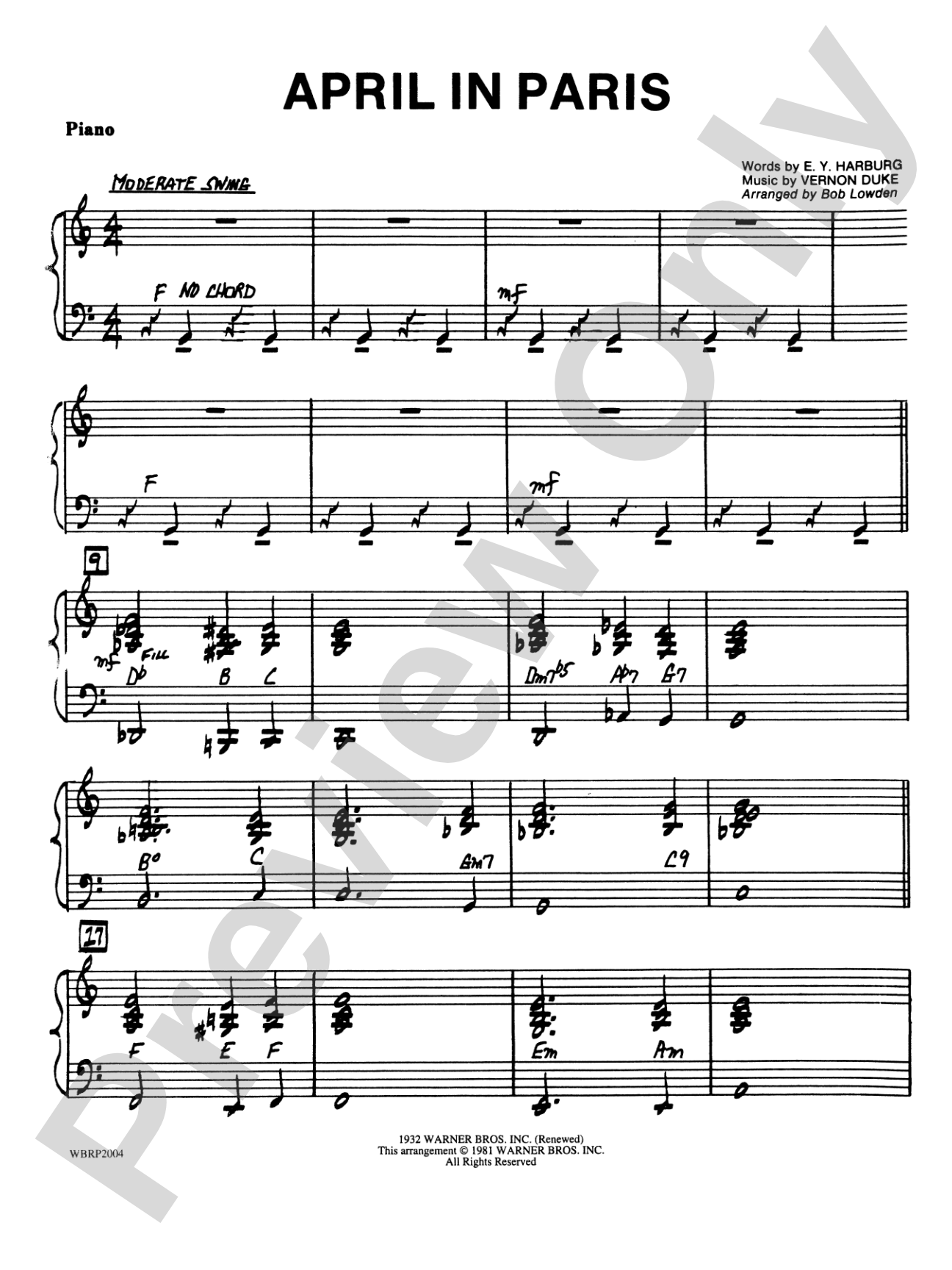 April in Paris: Piano Accompaniment