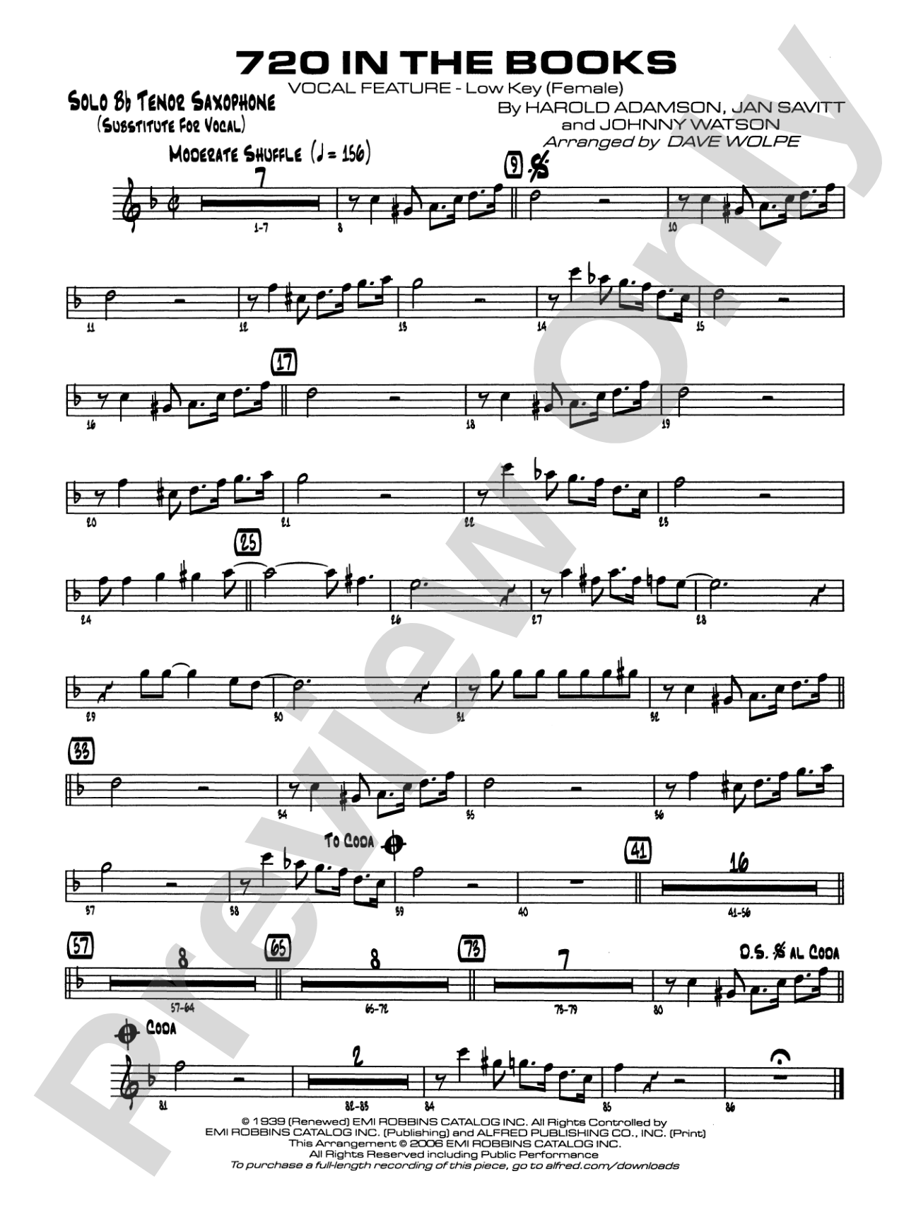 720 in the Books: Solo Bb Part (Substitute for Vocal)