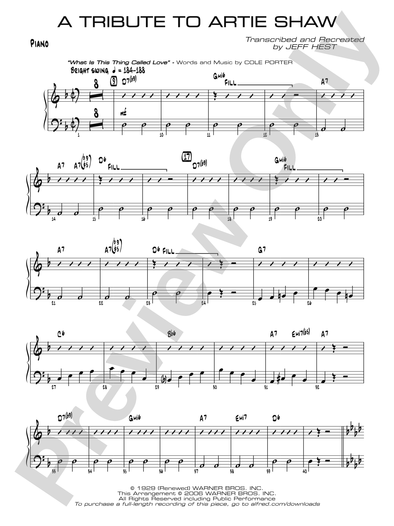 A Tribute to Artie Shaw: Piano Accompaniment