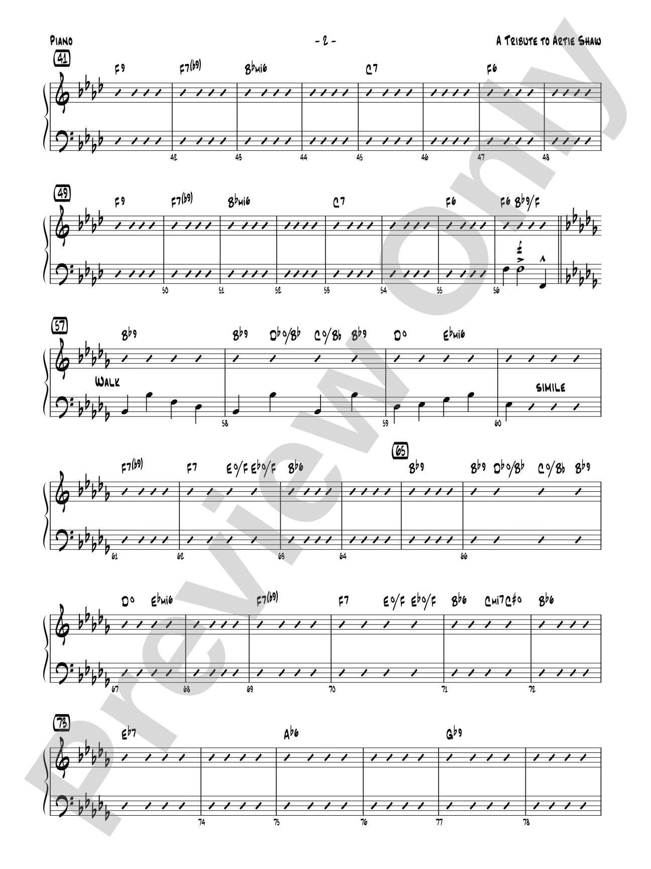 A Tribute to Artie Shaw: Piano Accompaniment