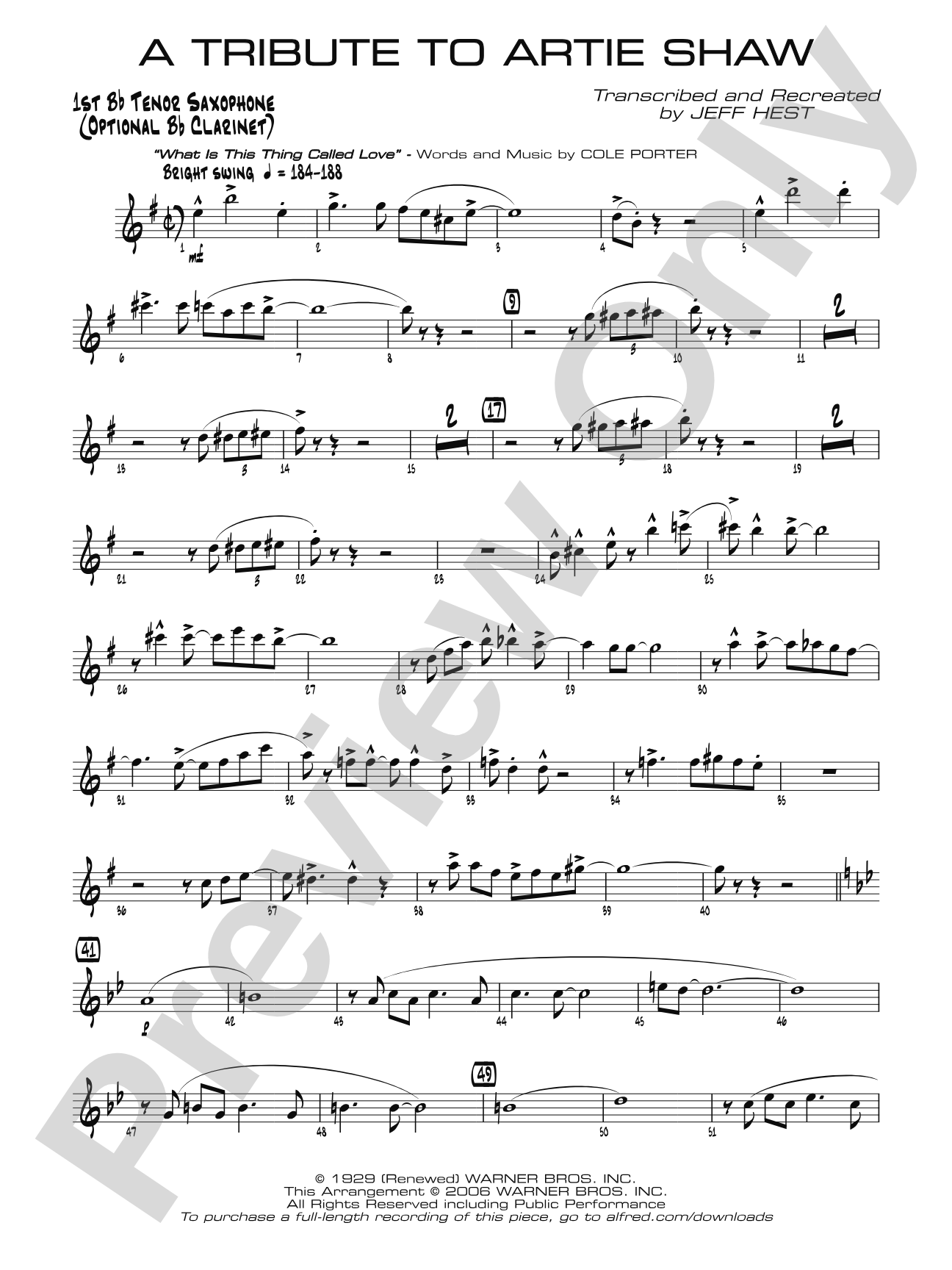 A Tribute to Artie Shaw: B-flat Tenor Saxophone