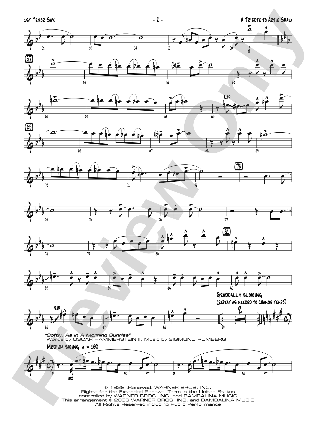 A Tribute to Artie Shaw: B-flat Tenor Saxophone