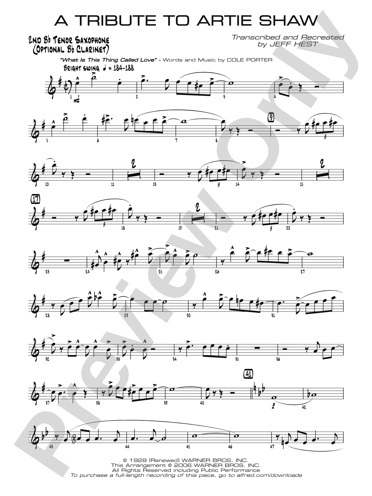 A Tribute to Artie Shaw: 2nd B-flat Tenor Saxophone