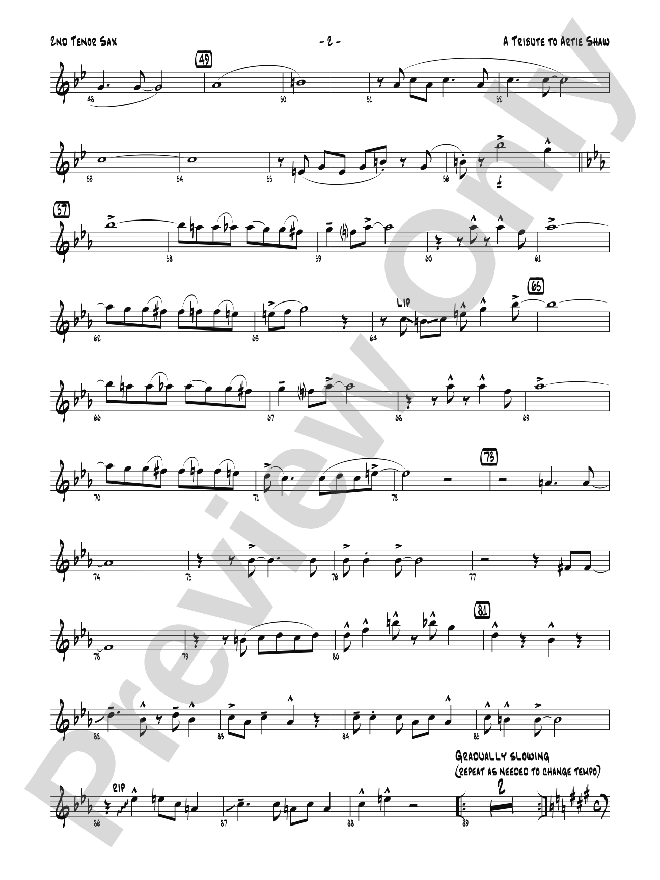 A Tribute to Artie Shaw: 2nd B-flat Tenor Saxophone