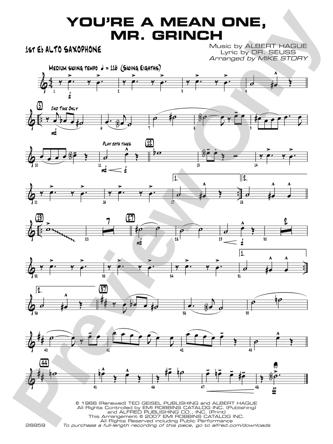 You're a Mean One, Mr. Grinch: E-flat Alto Saxophone