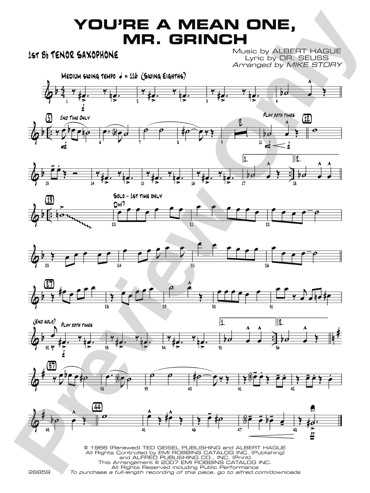 You're a Mean One, Mr. Grinch: B-flat Tenor Saxophone