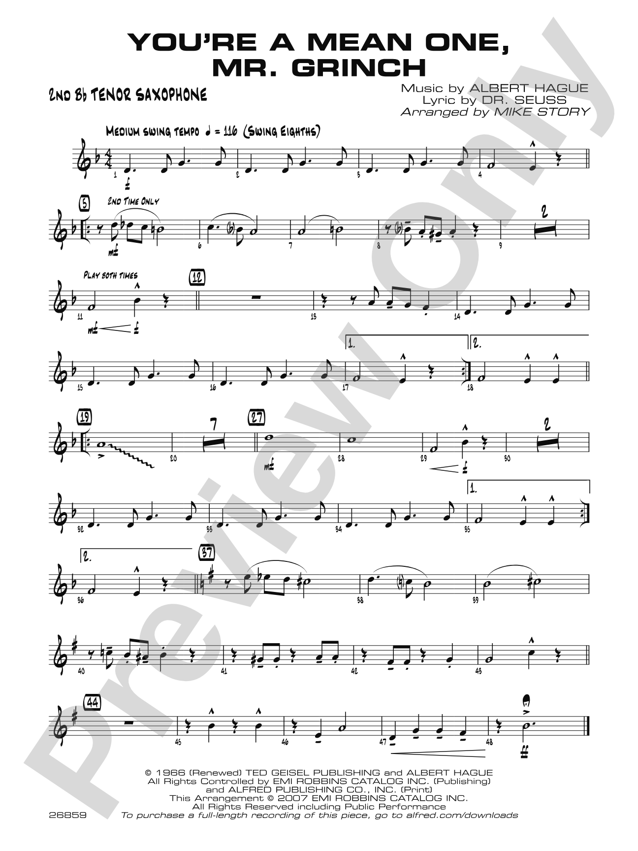 You're a Mean One, Mr. Grinch: 2nd B-flat Tenor Saxophone