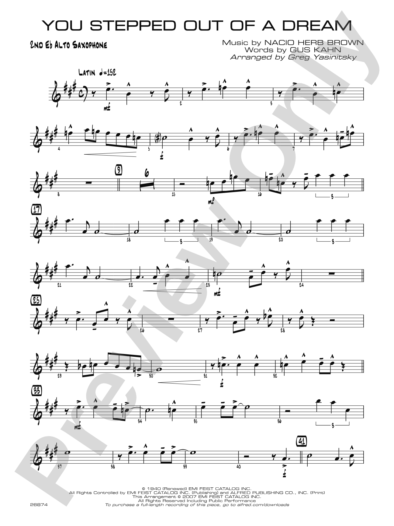 You Stepped Out of a Dream: 2nd E-flat Alto Saxophone