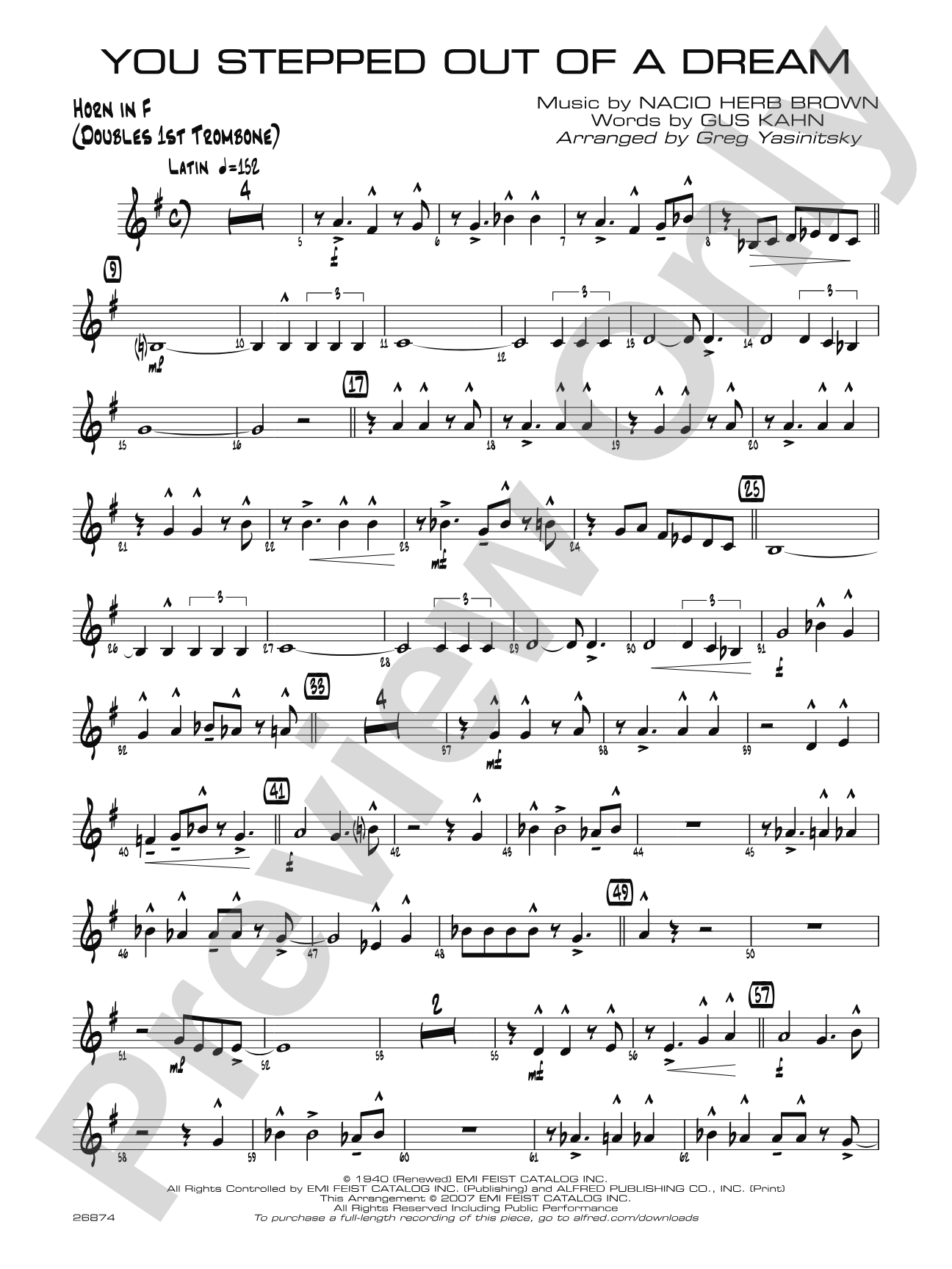 You Stepped Out of a Dream: 1st F Horn