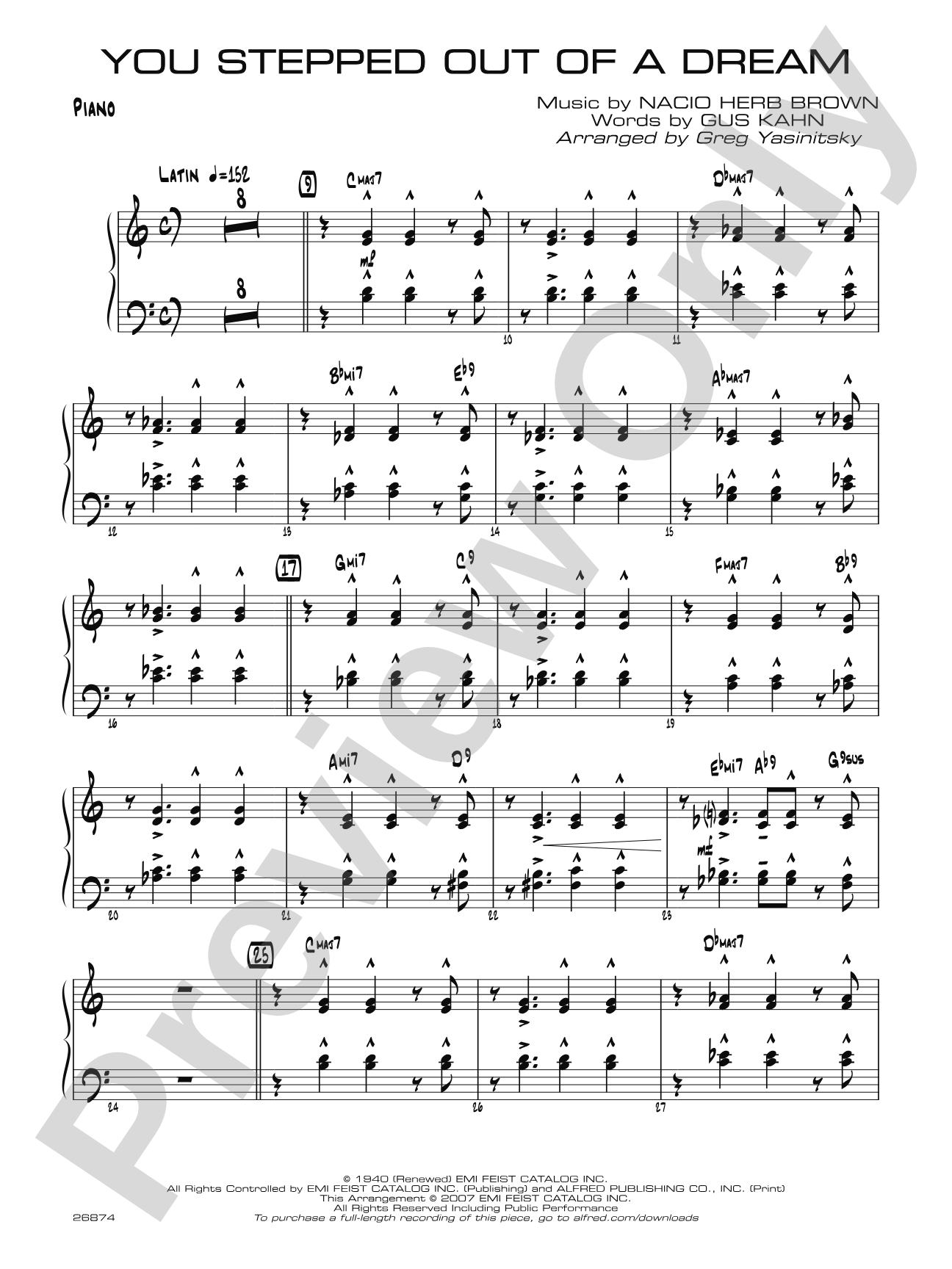 You Stepped Out of a Dream: Piano Accompaniment