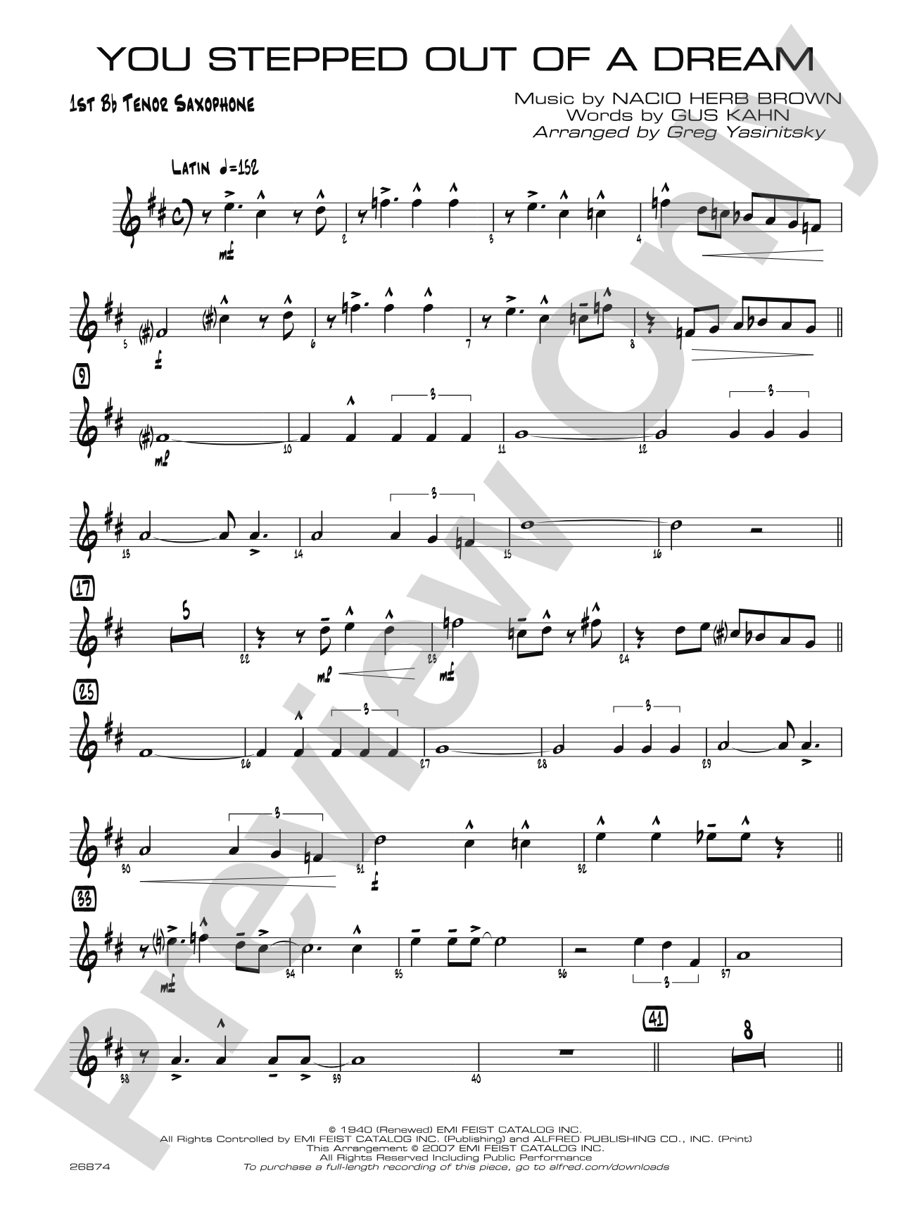You Stepped Out of a Dream: B-flat Tenor Saxophone