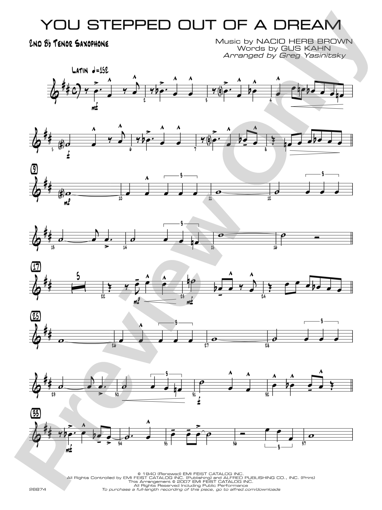 You Stepped Out of a Dream: 2nd B-flat Tenor Saxophone