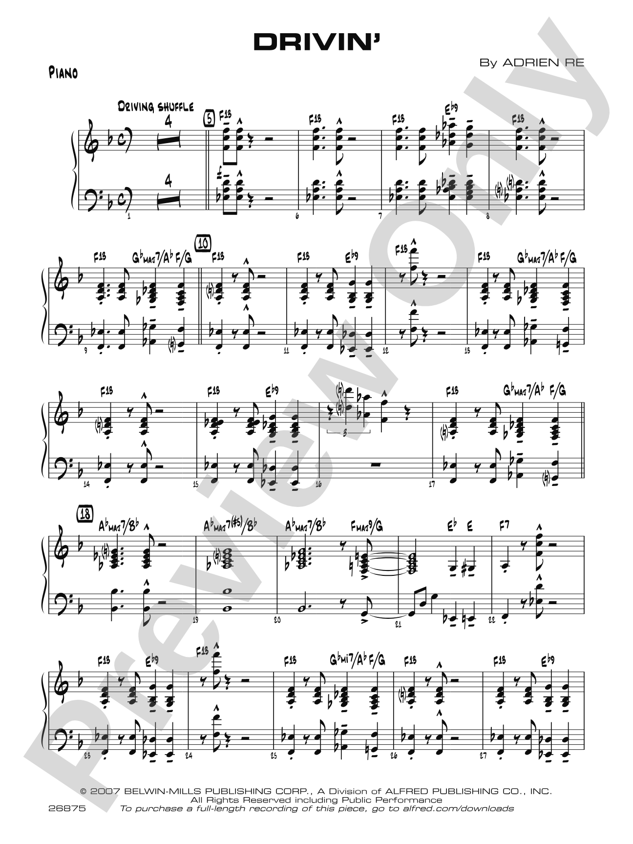 Drivin': Piano Accompaniment