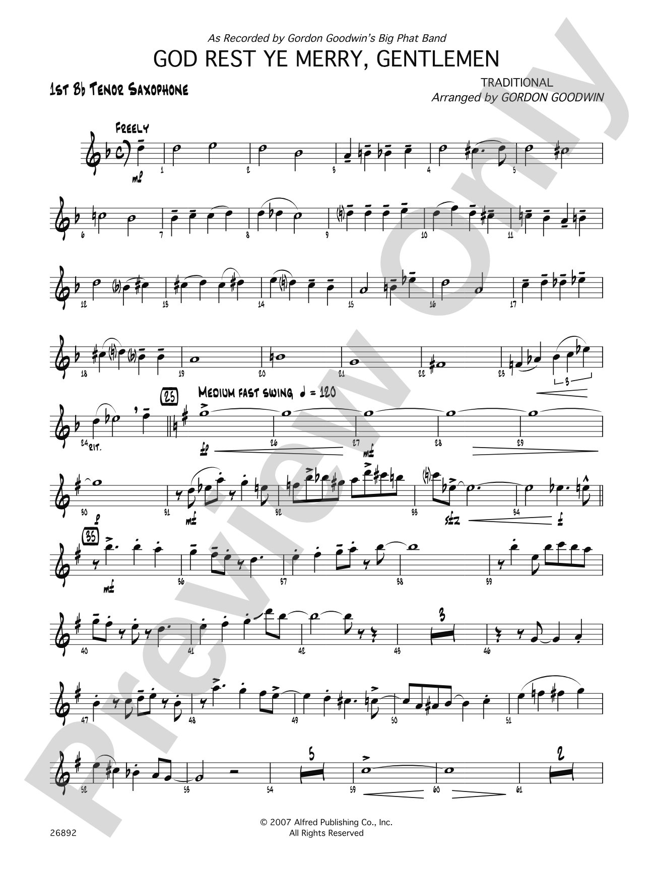 God Rest Ye Merry Gentlemen: B-flat Tenor Saxophone