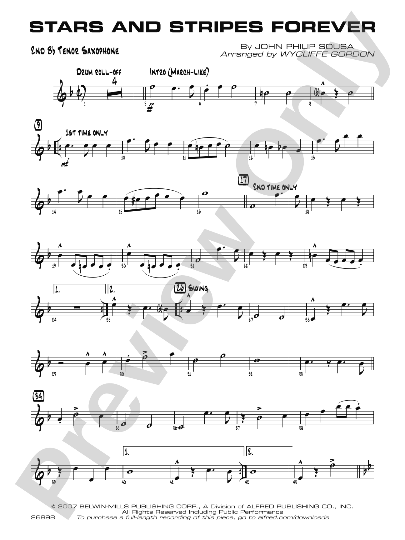 Stars and Stripes Forever: 2nd B-flat Tenor Saxophone