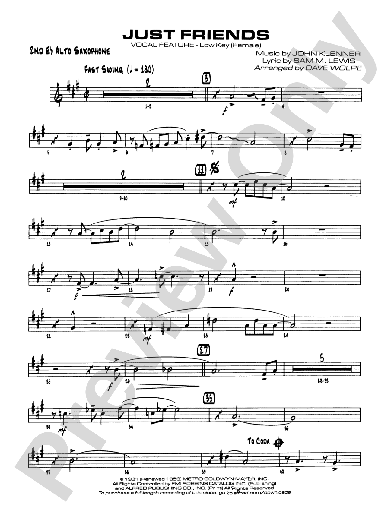 Just Friends: 2nd E-flat Alto Saxophone