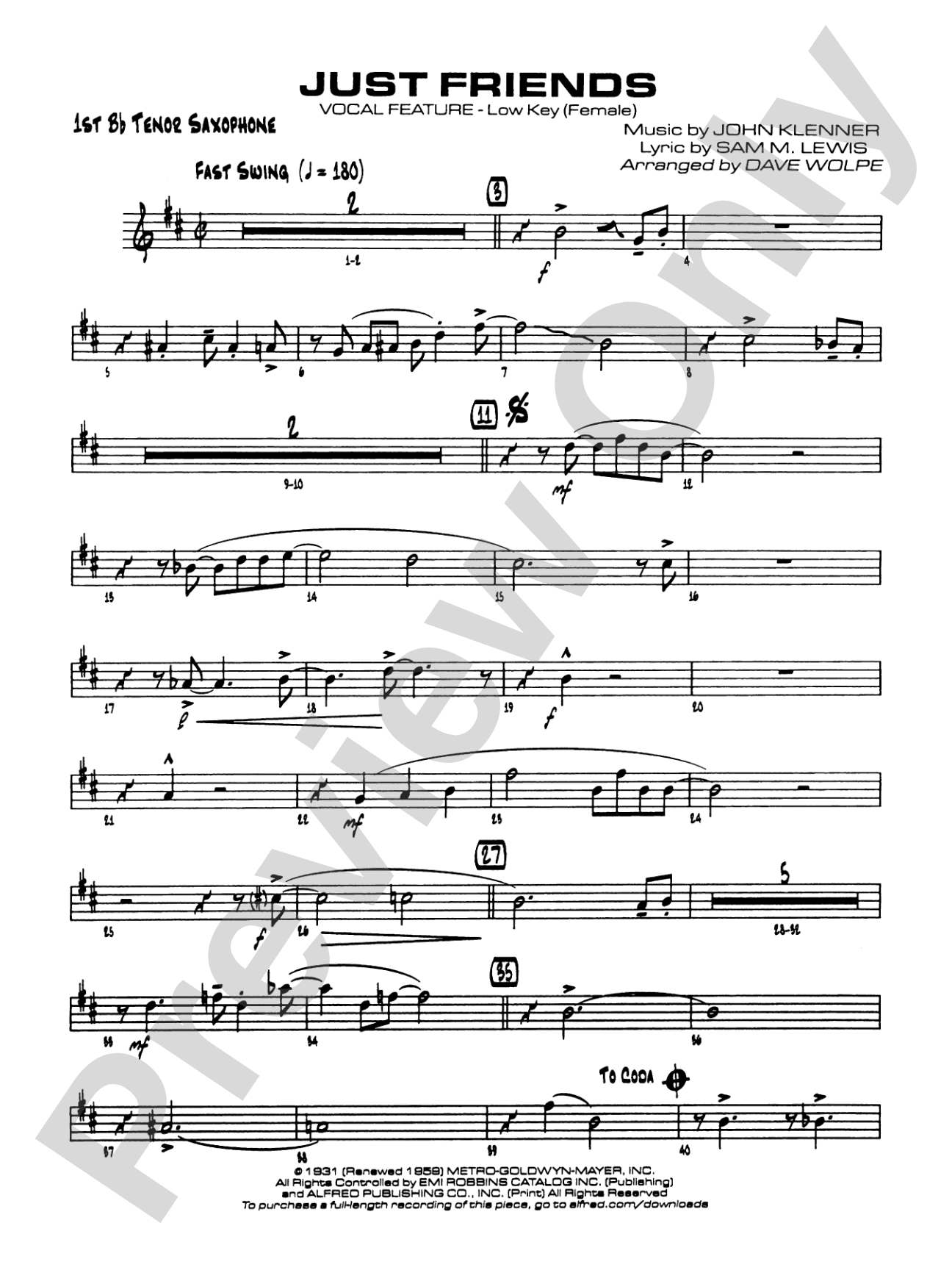 Just Friends: B-flat Tenor Saxophone