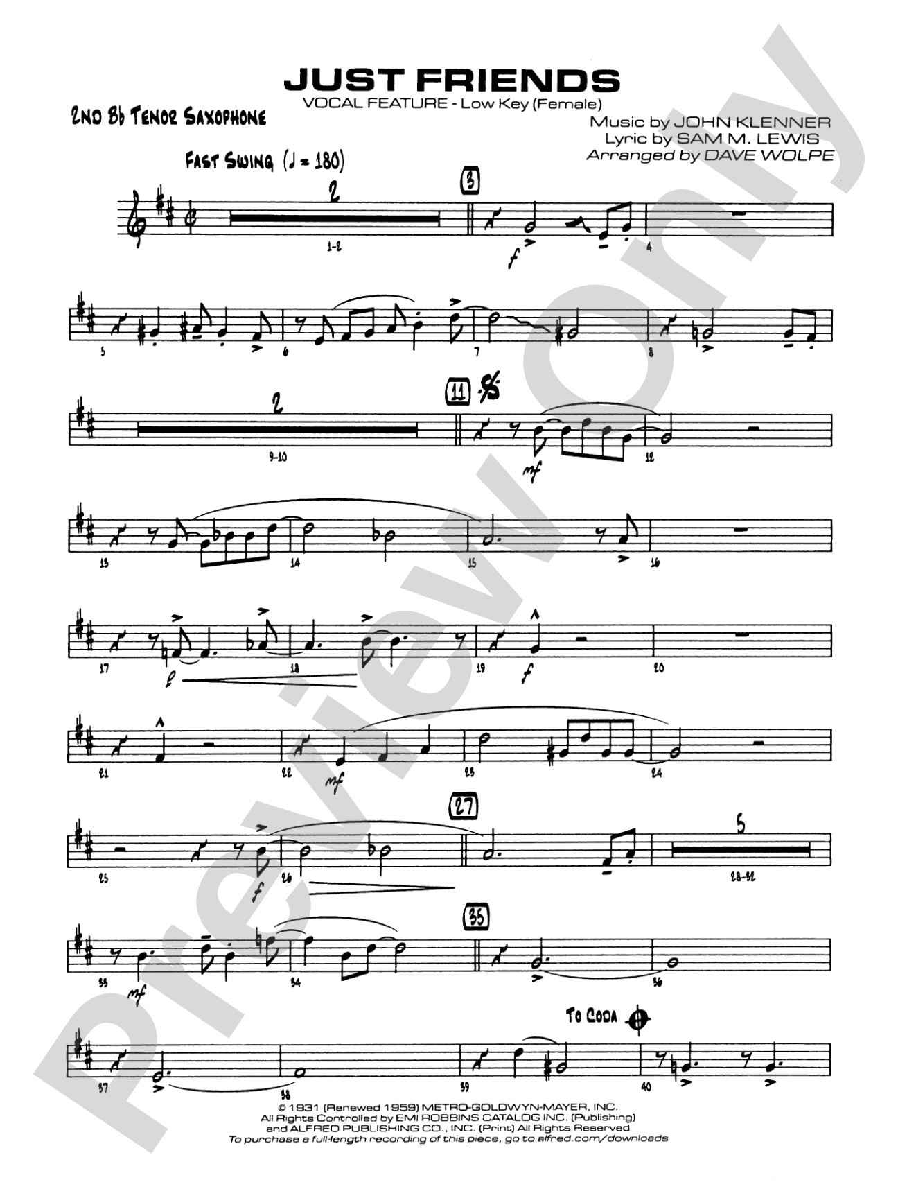 Just Friends: 2nd B-flat Tenor Saxophone