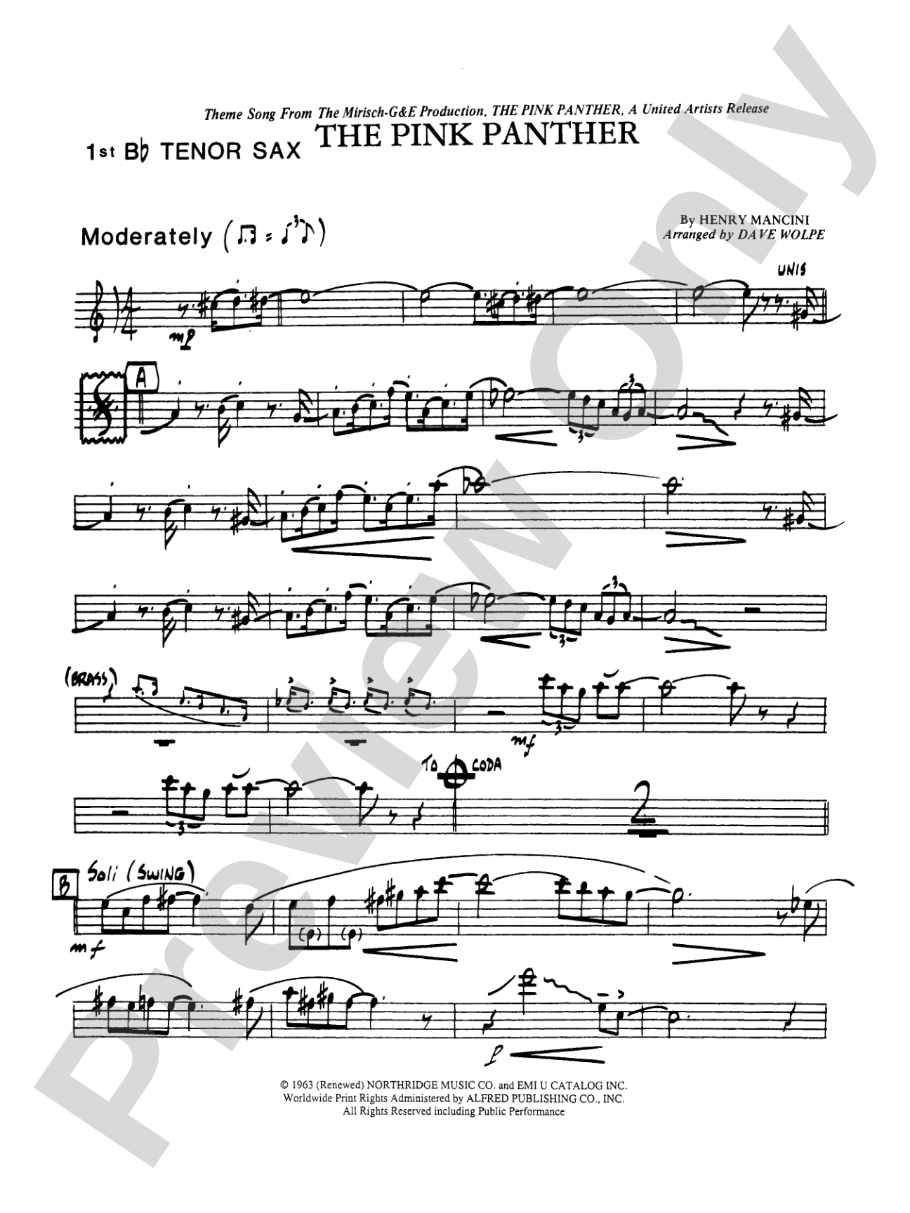 The Pink Panther: B-flat Tenor Saxophone