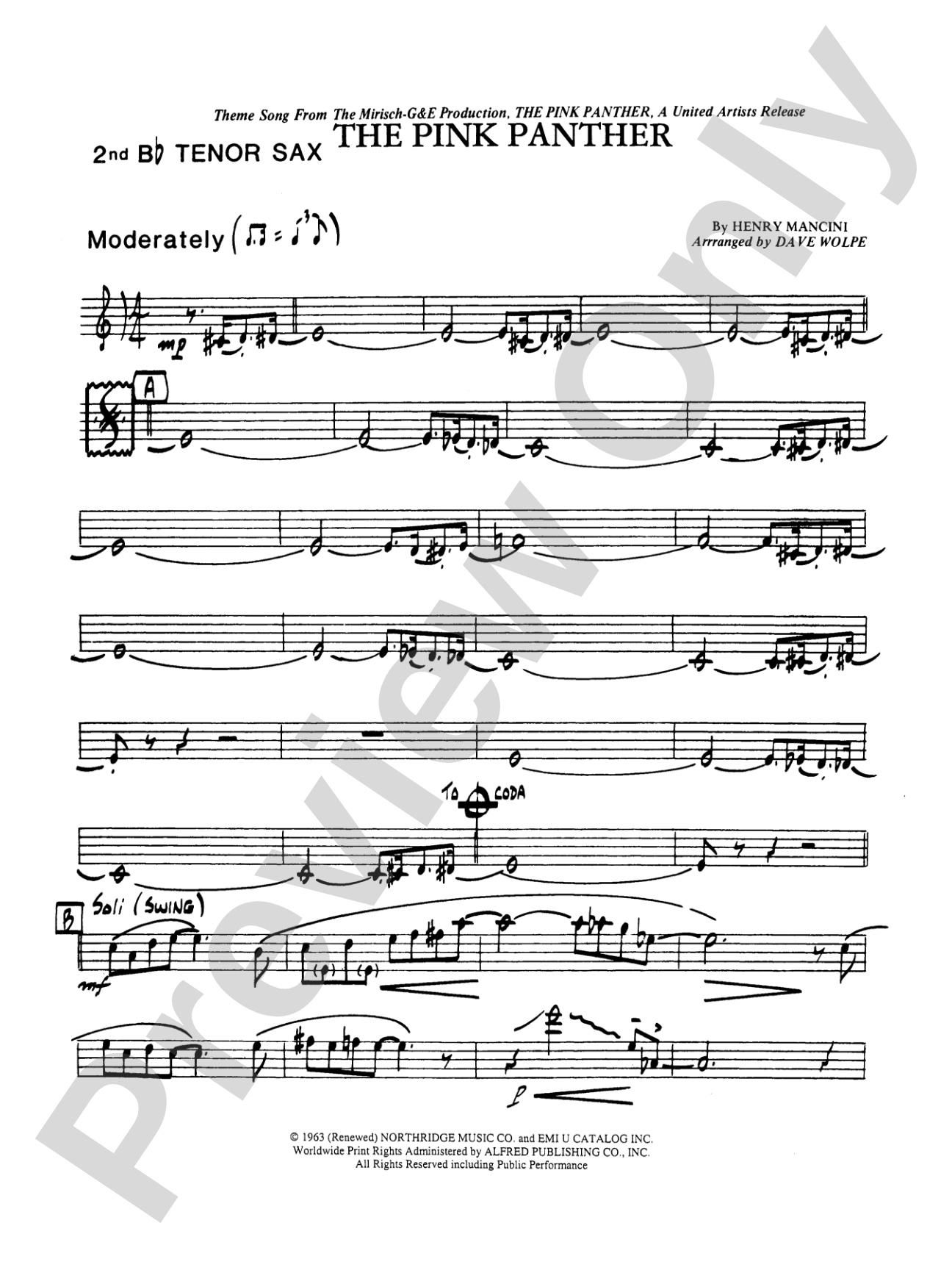 The Pink Panther: 2nd B-flat Tenor Saxophone