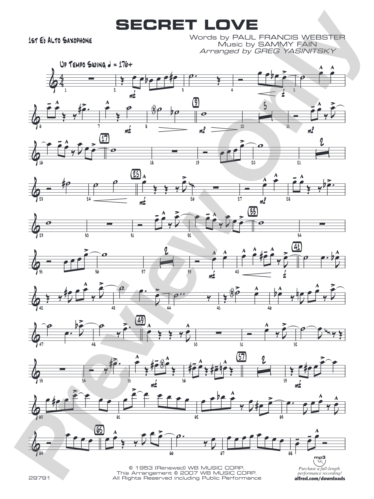 Secret Love: E-flat Alto Saxophone