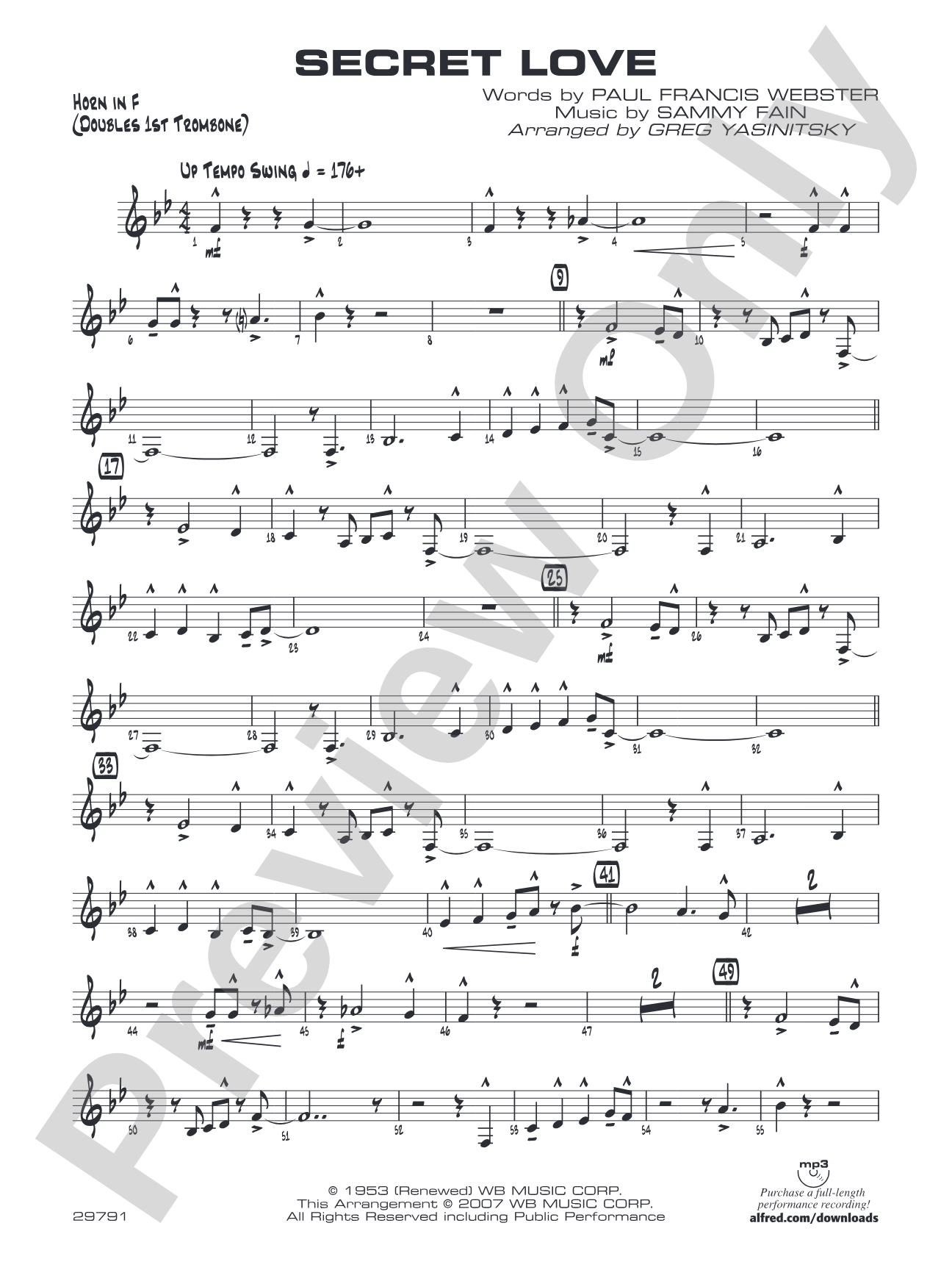 Secret Love: 1st F Horn