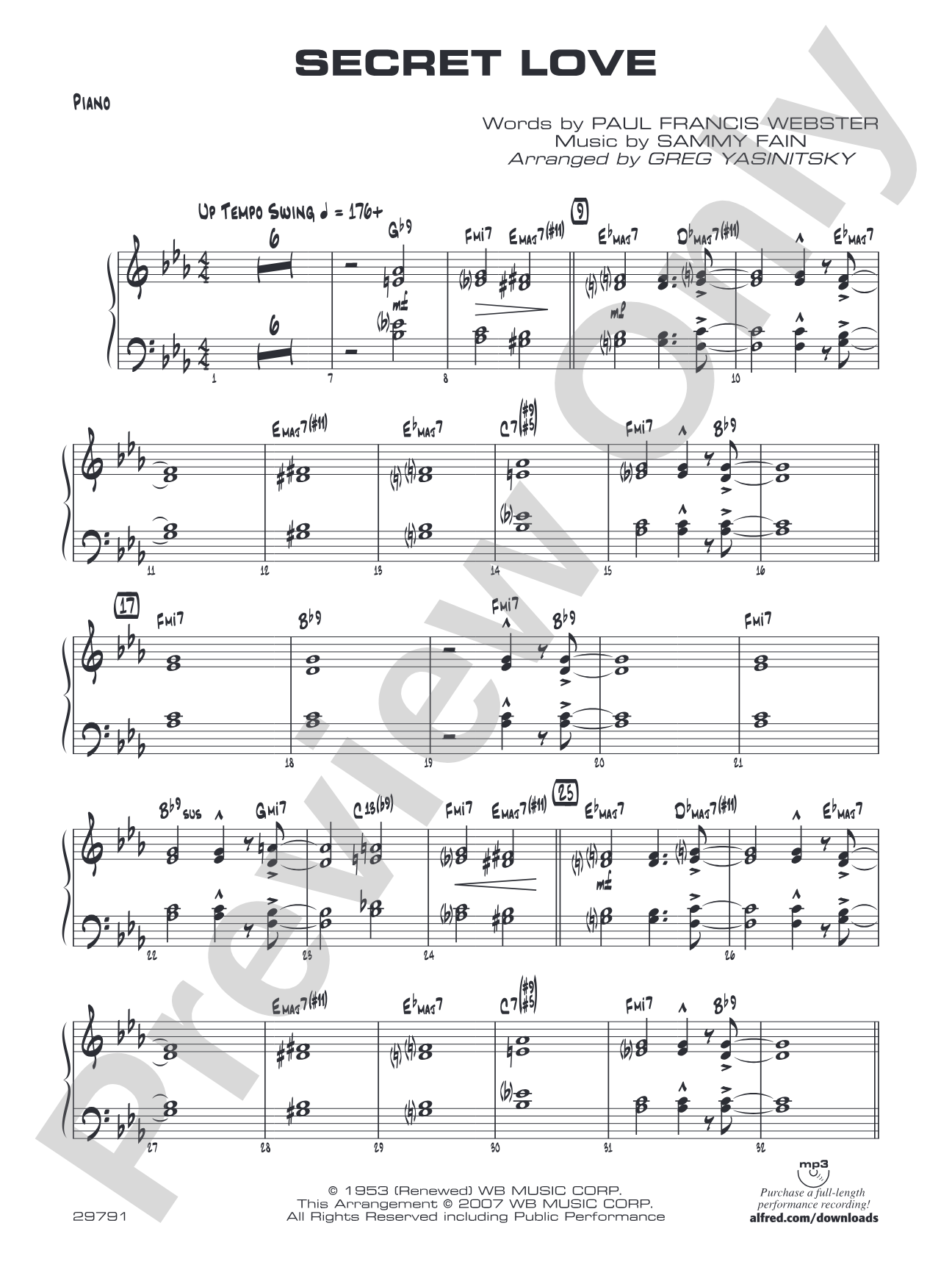 Secret Love: Piano Accompaniment