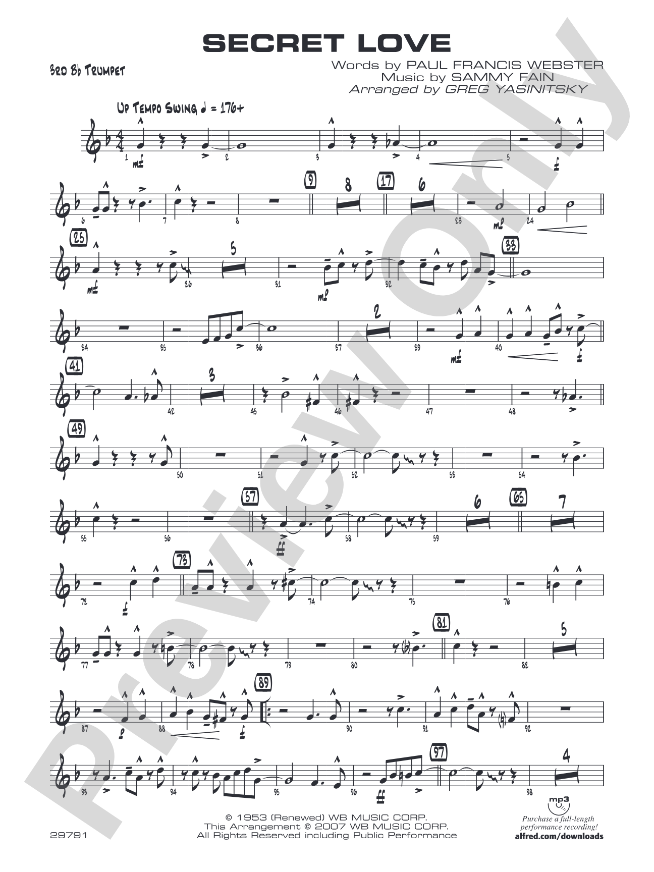 Secret Love: 3rd B-flat Trumpet