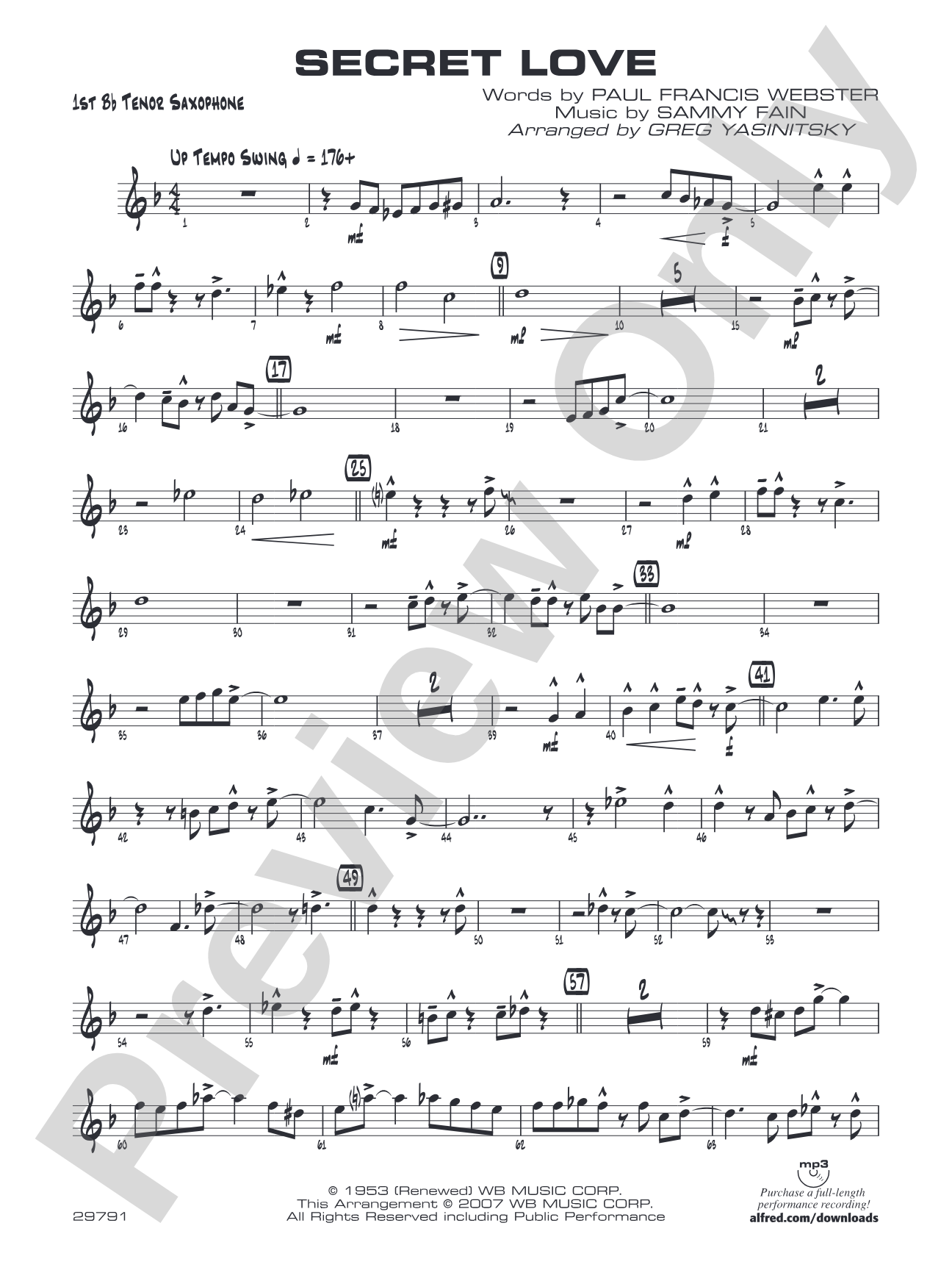 Secret Love: B-flat Tenor Saxophone