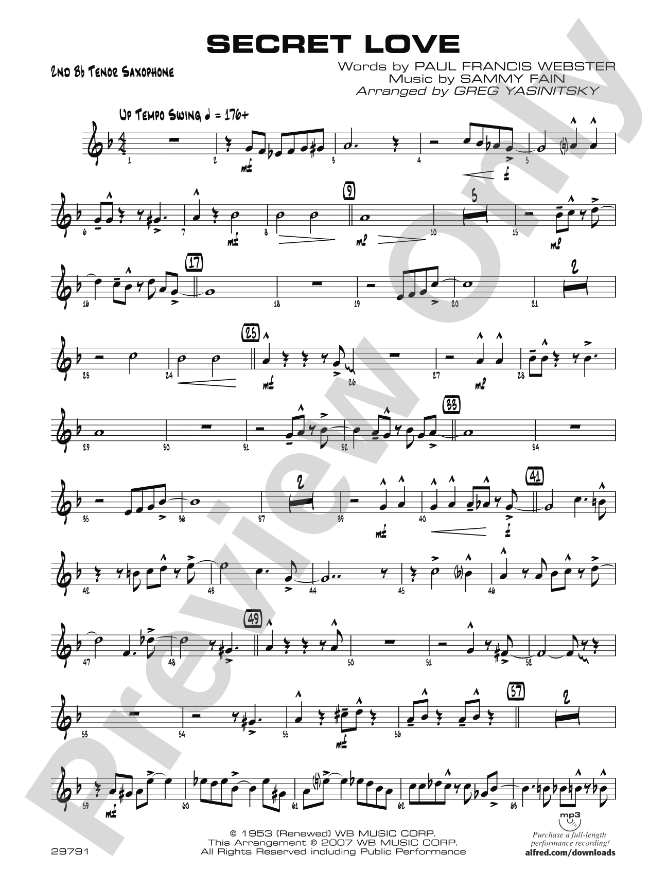 Secret Love: 2nd B-flat Tenor Saxophone