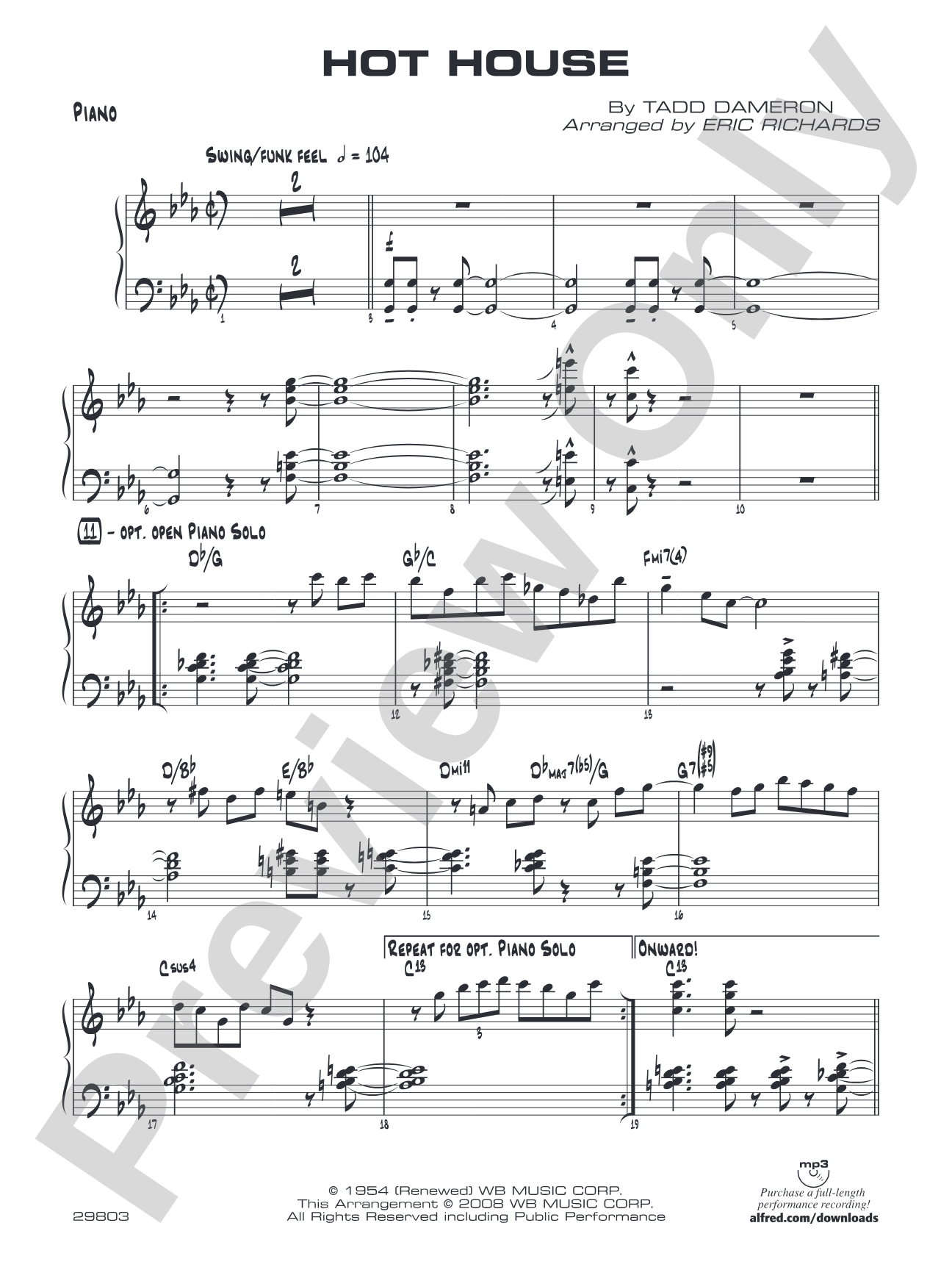 Hot House: Piano Accompaniment