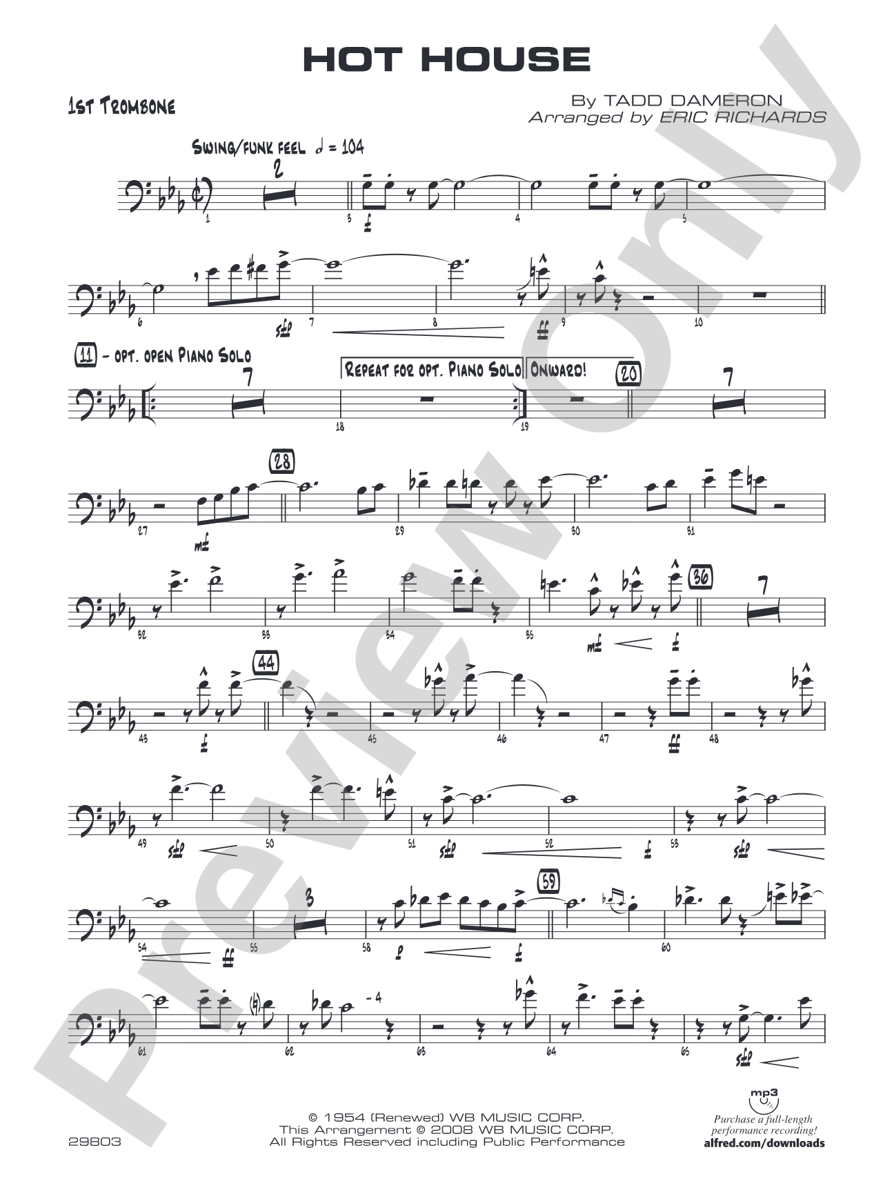 Hot House: 1st Trombone