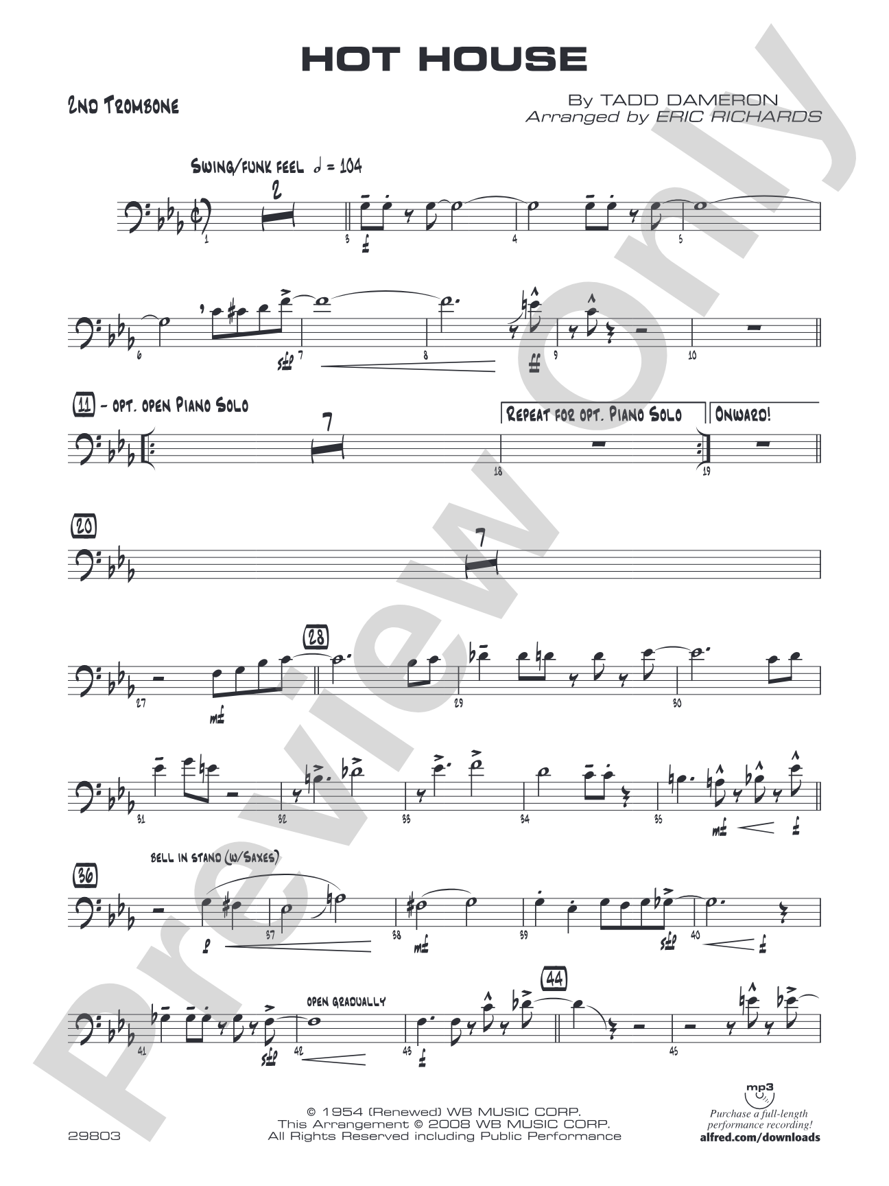 Hot House: 2nd Trombone