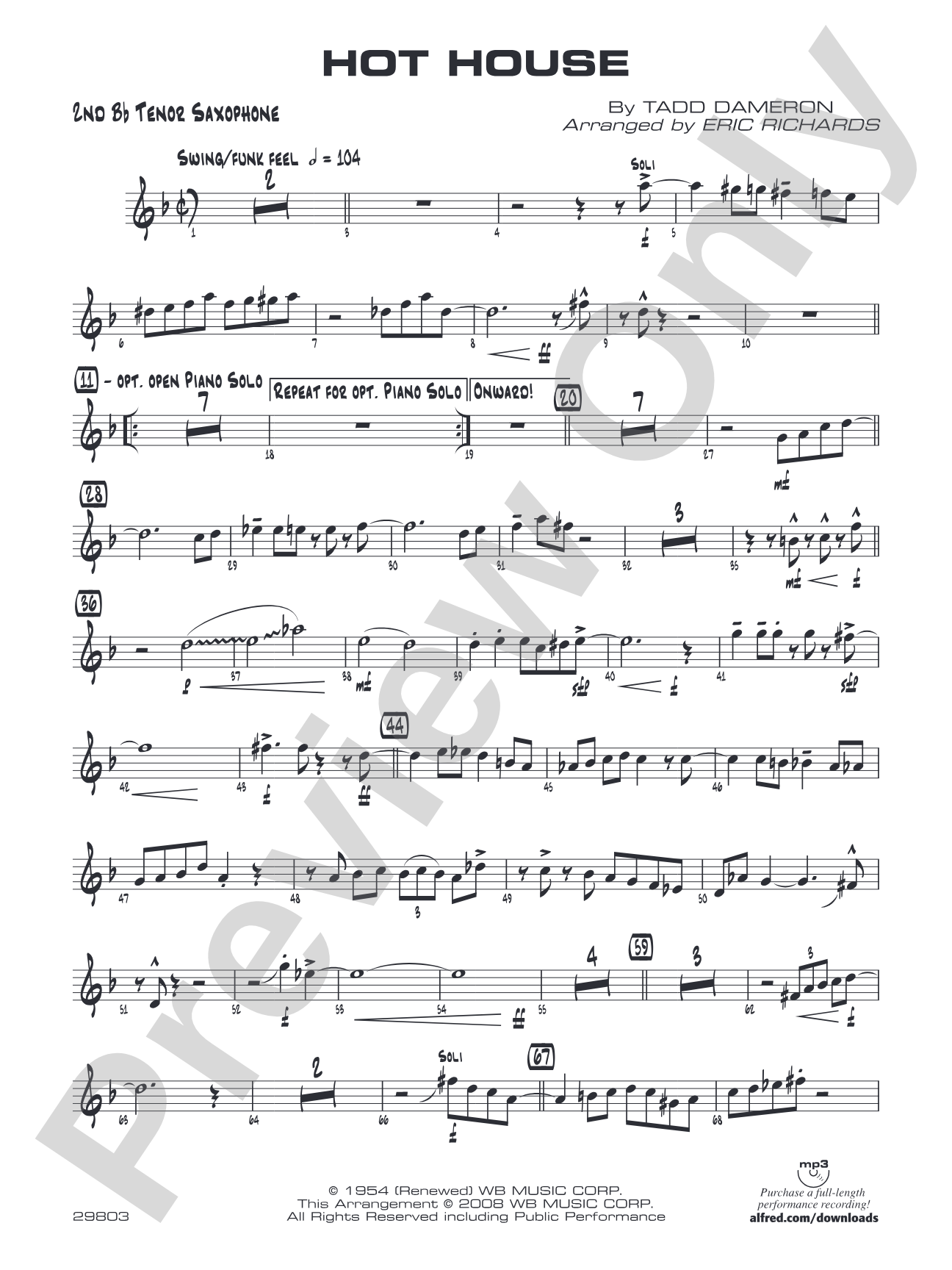 Hot House: 2nd B-flat Tenor Saxophone