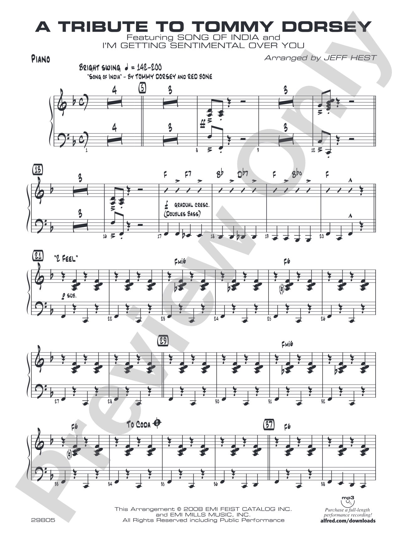 A Tribute to Tommy Dorsey: Piano Accompaniment