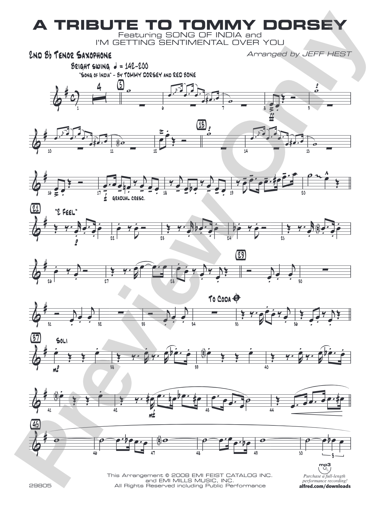A Tribute to Tommy Dorsey: 2nd B-flat Tenor Saxophone