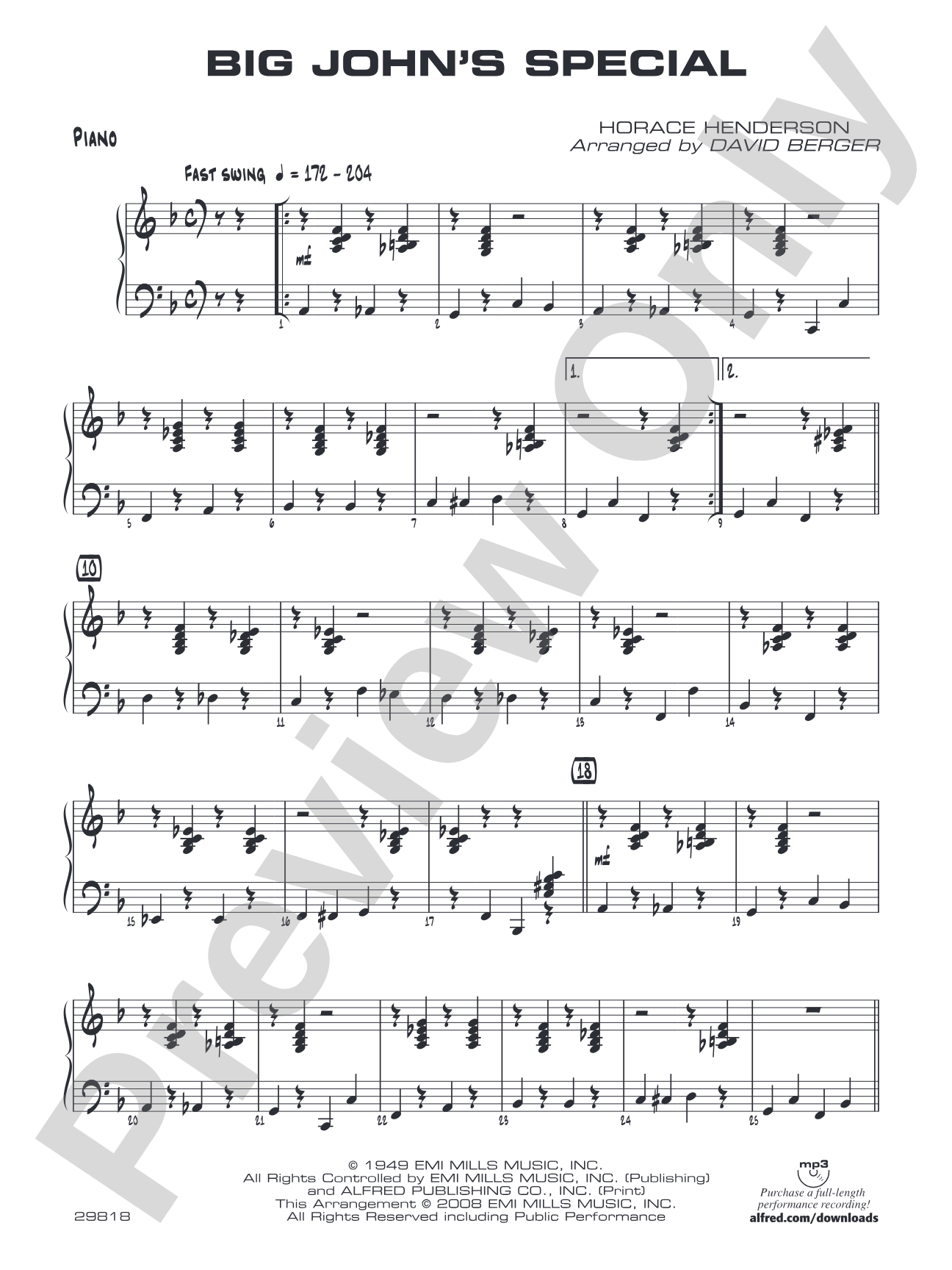 Big John's Special: Piano Accompaniment