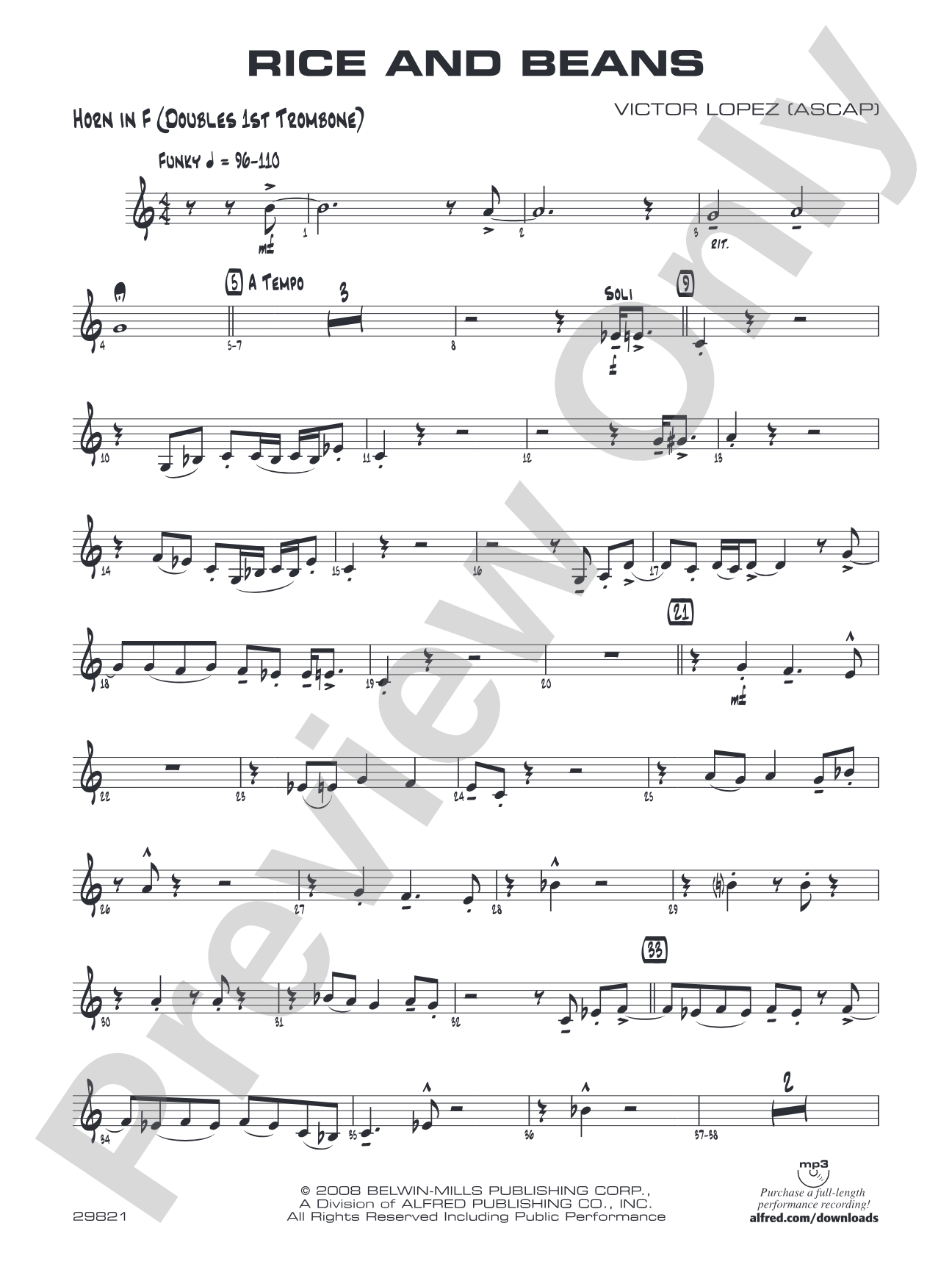 Rice and Beans: 1st F Horn