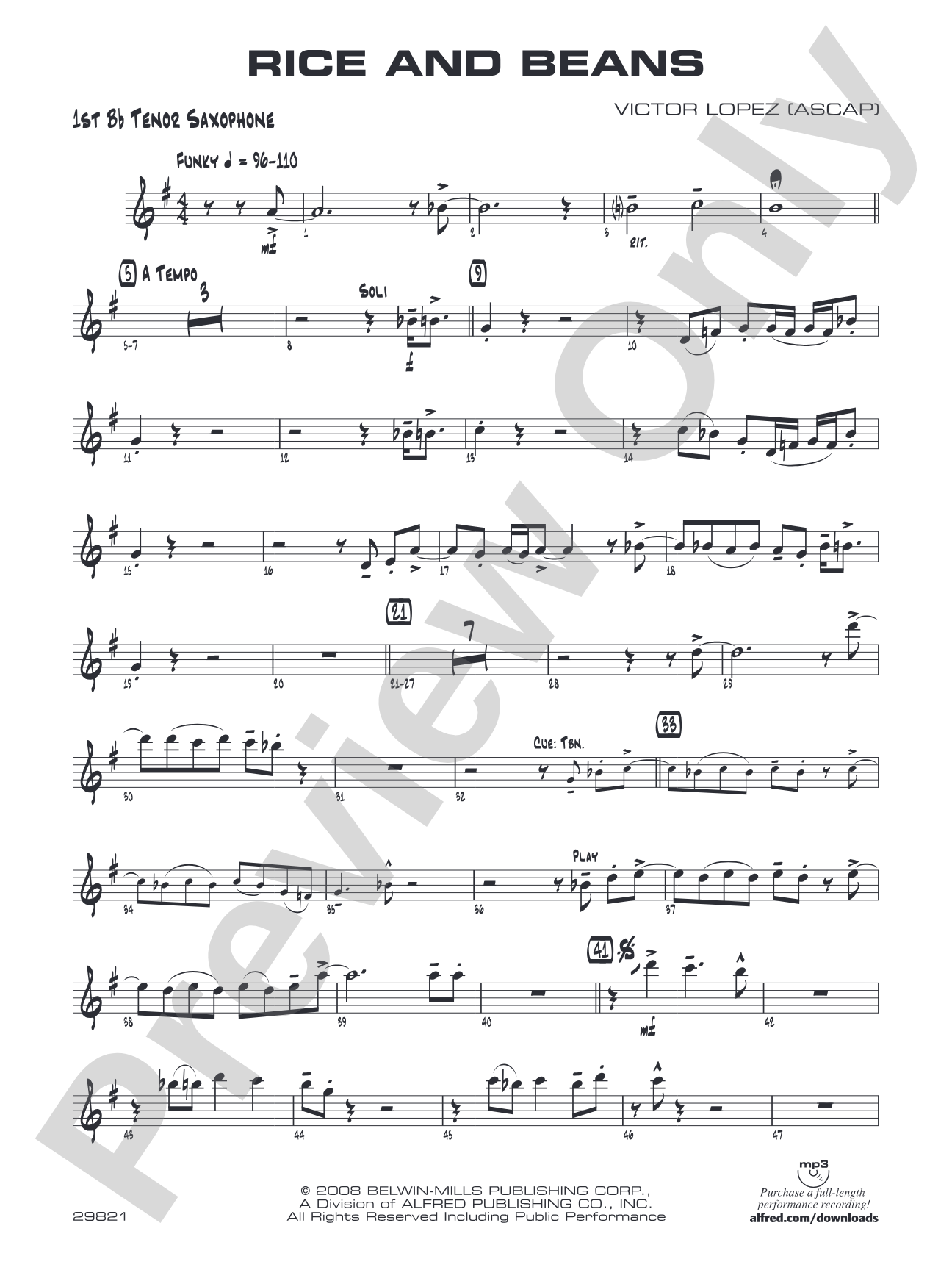 Rice and Beans: B-flat Tenor Saxophone