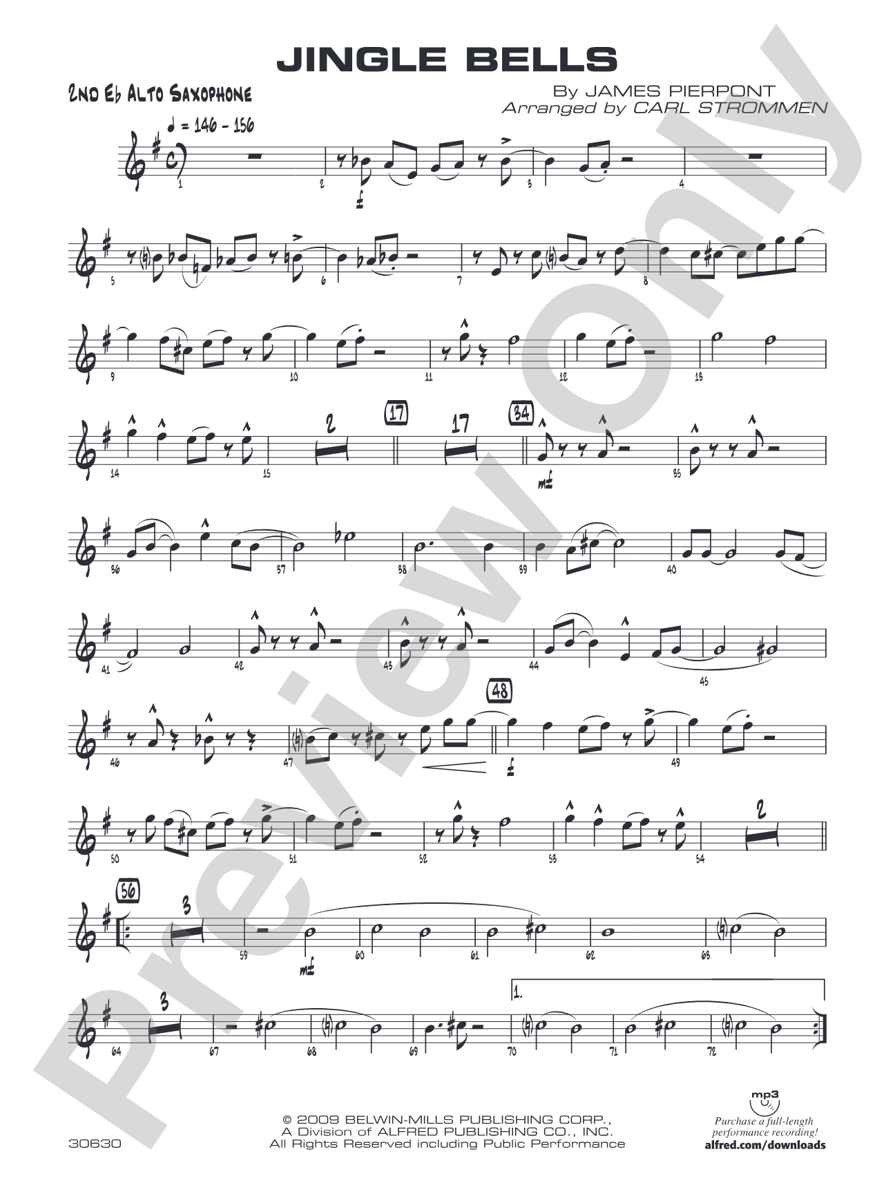 Jingle Bells: 2nd E-flat Alto Saxophone