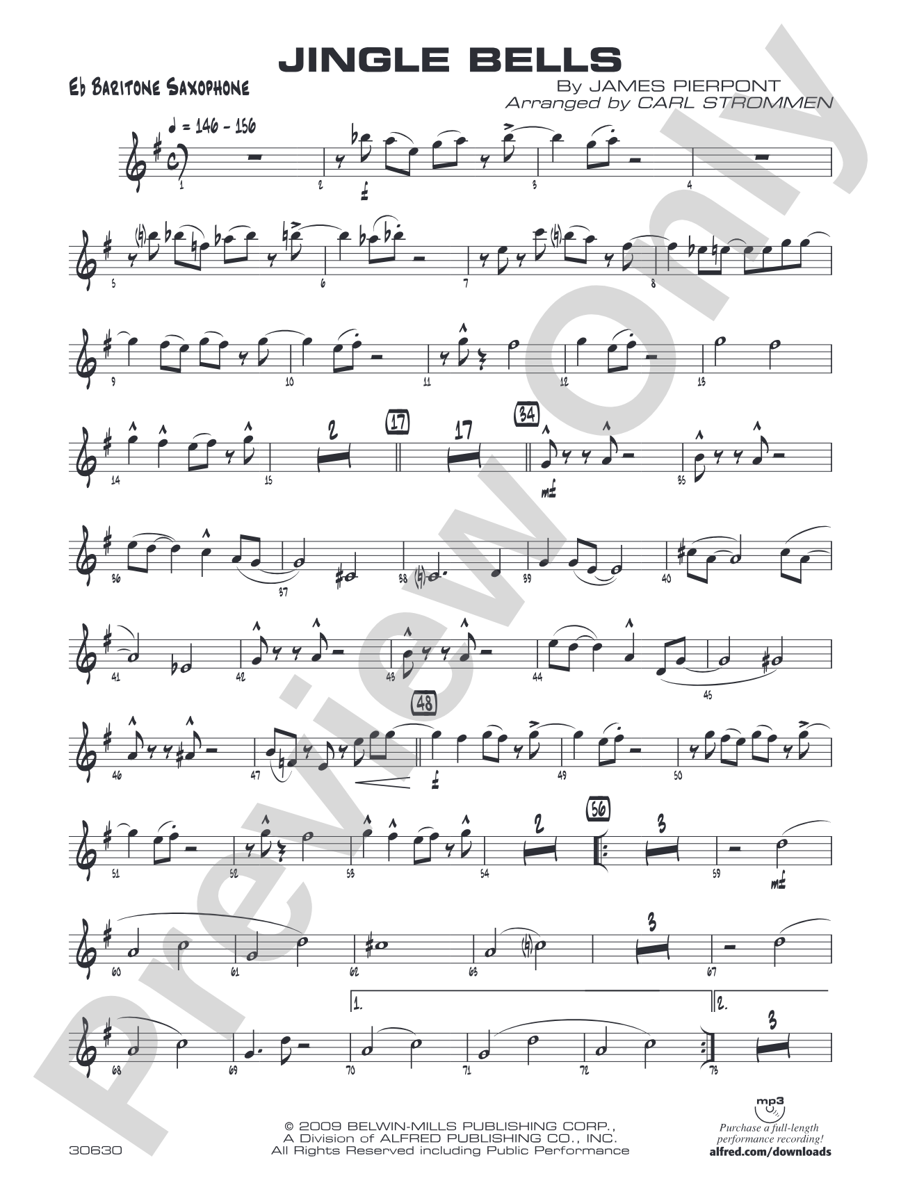 Jingle Bells: E-flat Baritone Saxophone