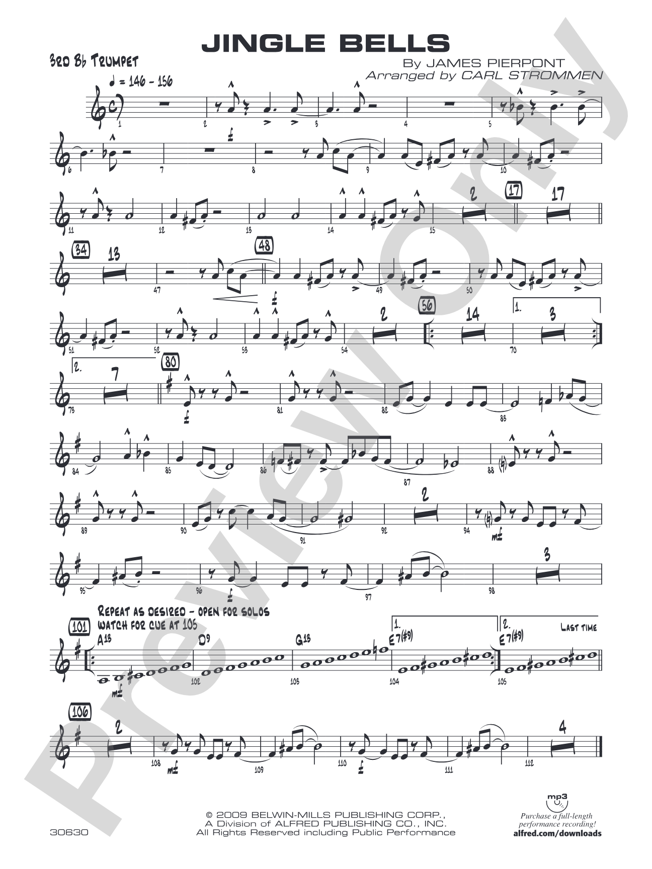 Jingle Bells: 3rd B-flat Trumpet