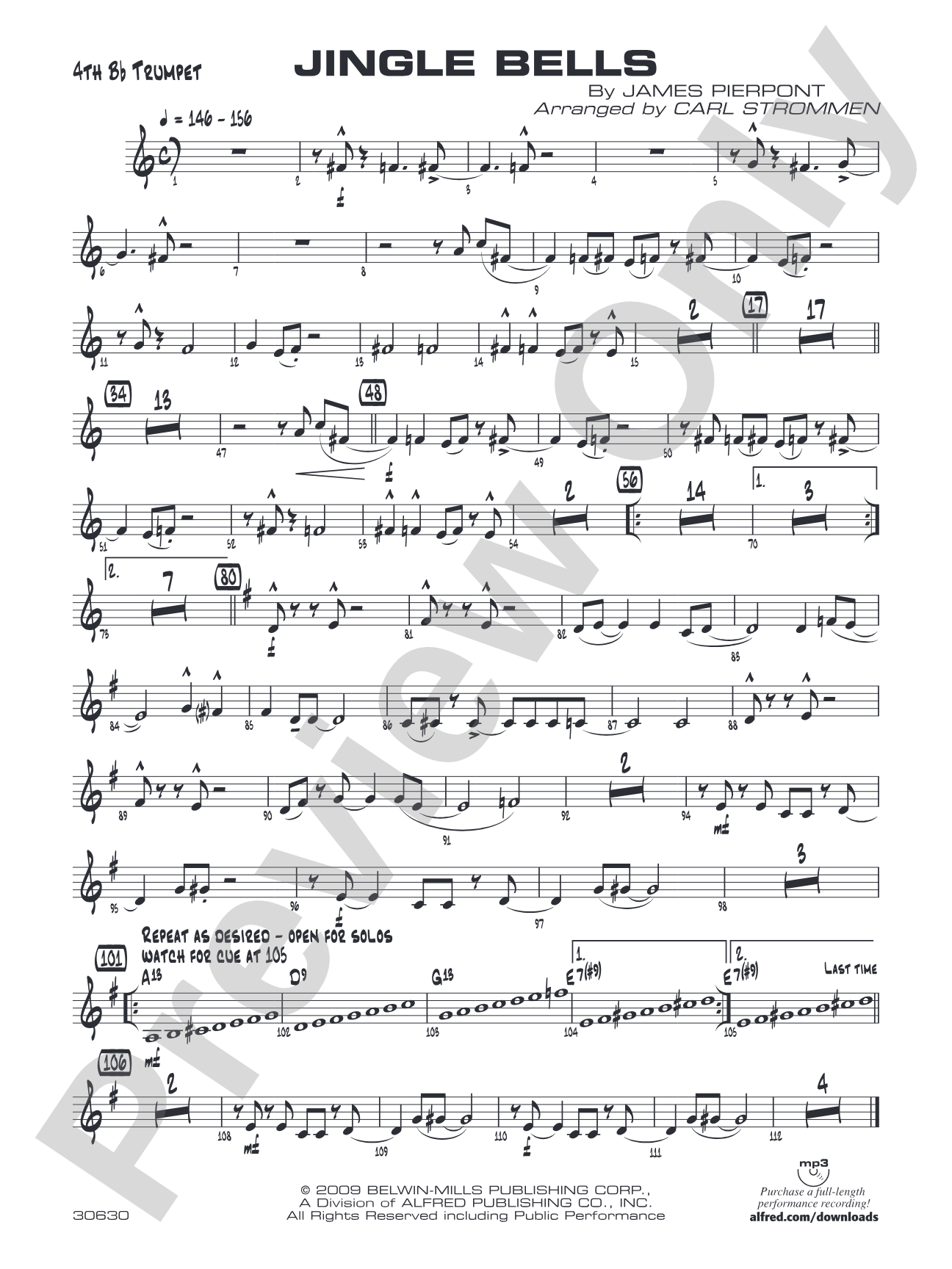Jingle Bells: 4th B-flat Trumpet