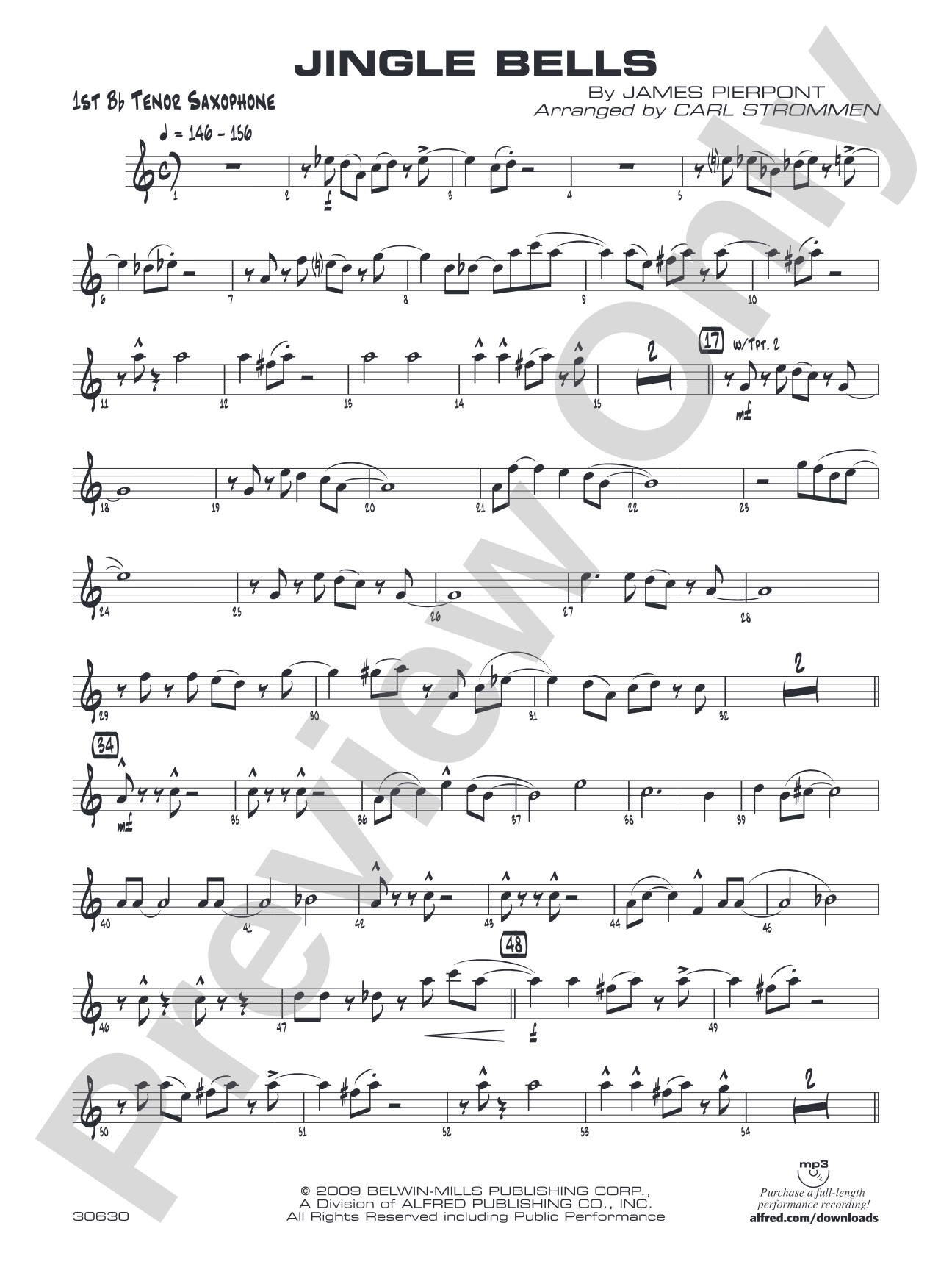 Jingle Bells: B-flat Tenor Saxophone